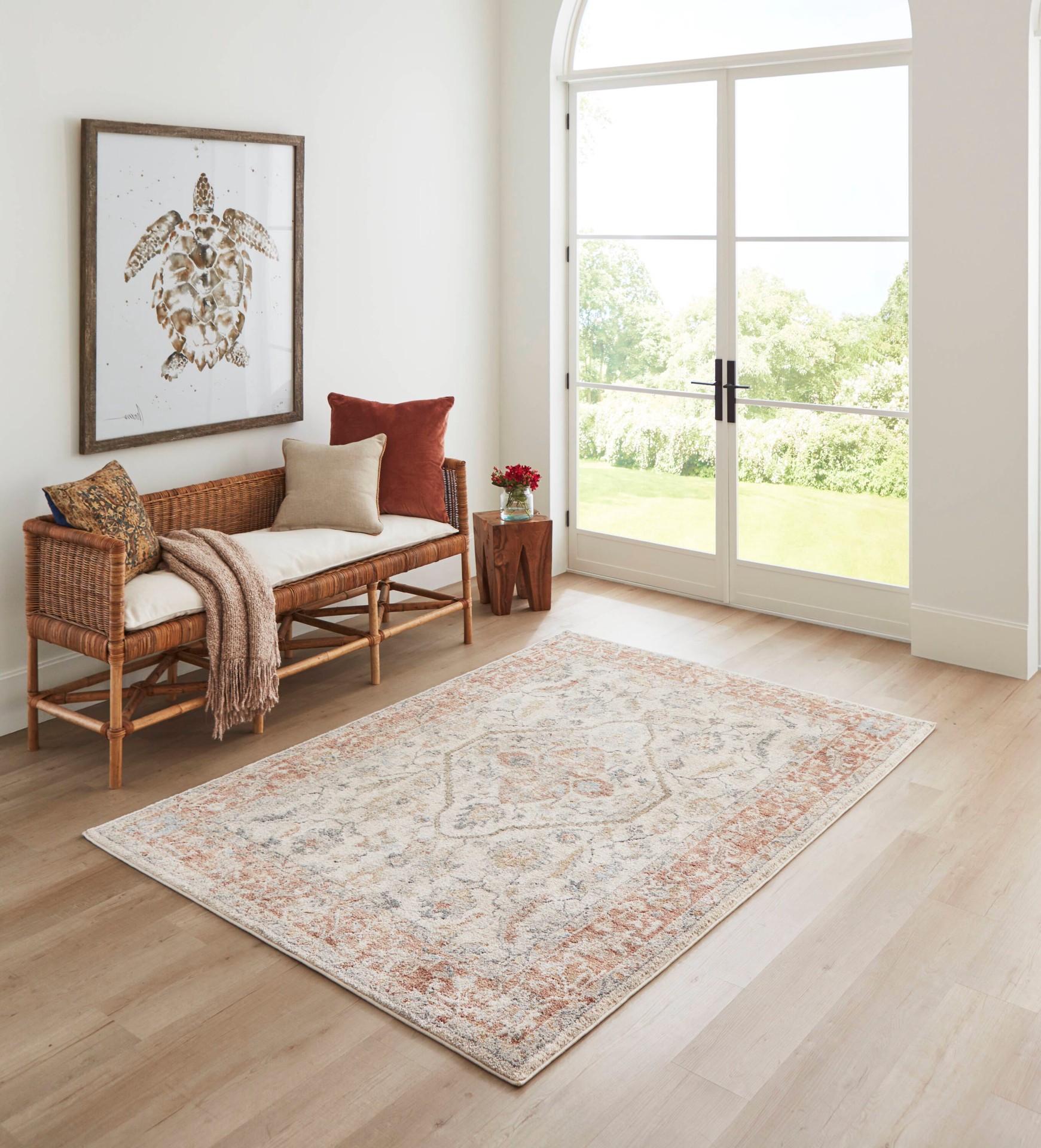 slide 1 of 6, allen + roth with STAINMASTER Himalayan Dream 5 x 8 (ft) Loomed Rust Rectangular Indoor Medallion Oriental Pet Friendly Area rug, 1 ct