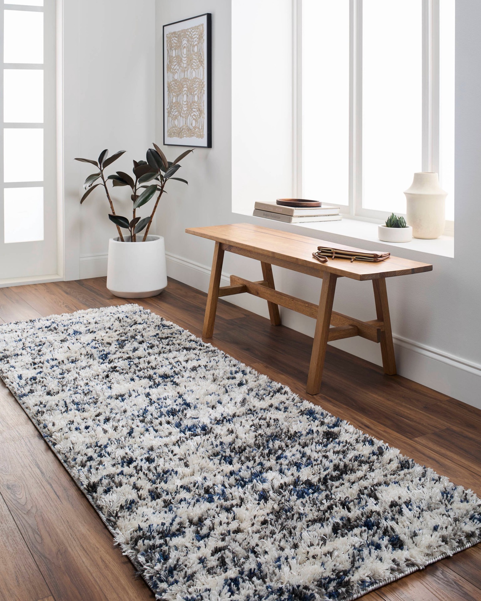 slide 1 of 6, allen + roth Ink-Scattered Ivory 2 x 8 (ft) Loomed Multi Rectangular Indoor Abstract Mid-Century Modern Pet Friendly Runner rug, 1 ct