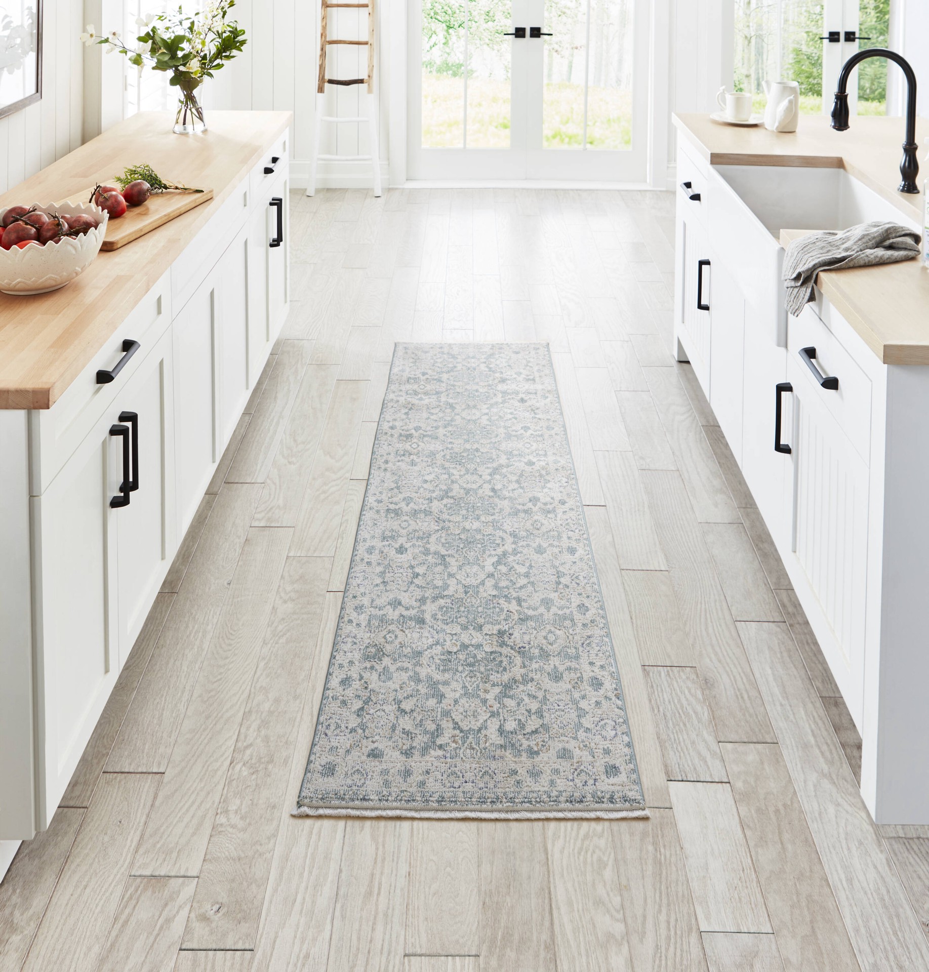 slide 1 of 6, allen + roth Olive Flowers 2 x 8 (ft) Loomed Green Rectangular Indoor Floral/Botanical Persian Pet Friendly Runner rug, 1 ct