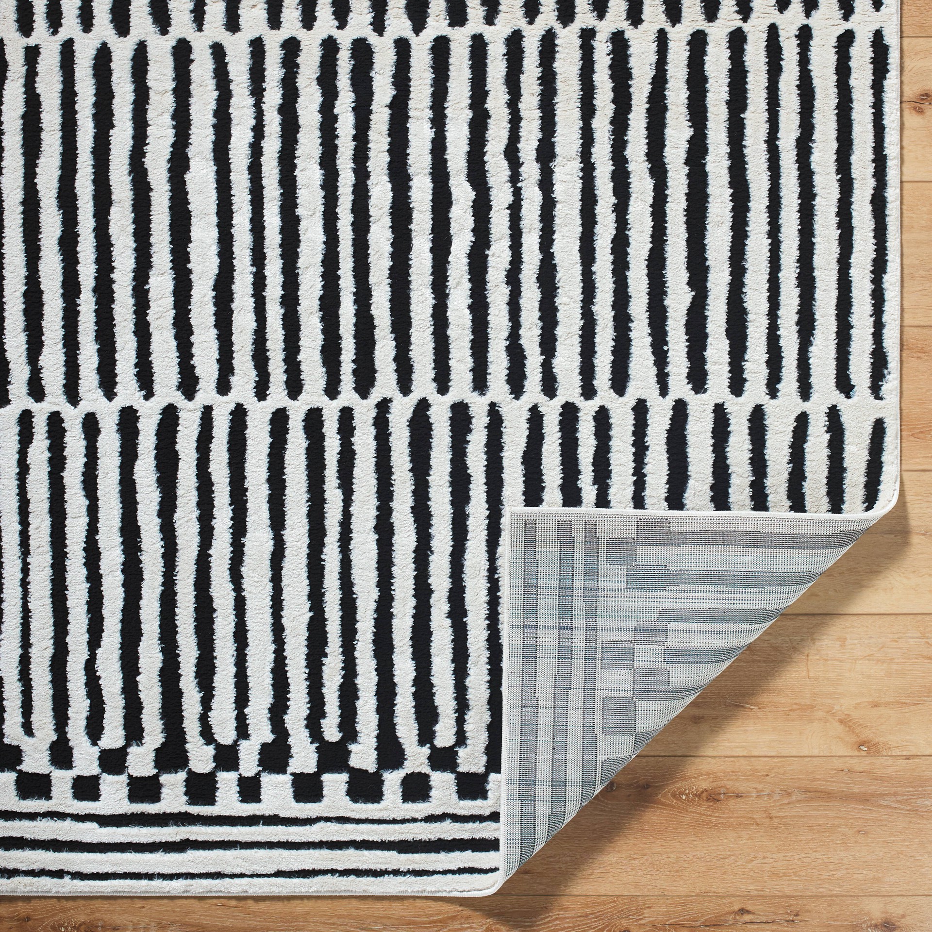slide 3 of 6, Origin 21 Obsidian Mirage 2 x 3 (ft) Loomed Polyester/Polypropylene Onyx/White Rectangular Indoor Stripe Moroccan Spot Clean Only Pet Friendly Area rug, 1 ct