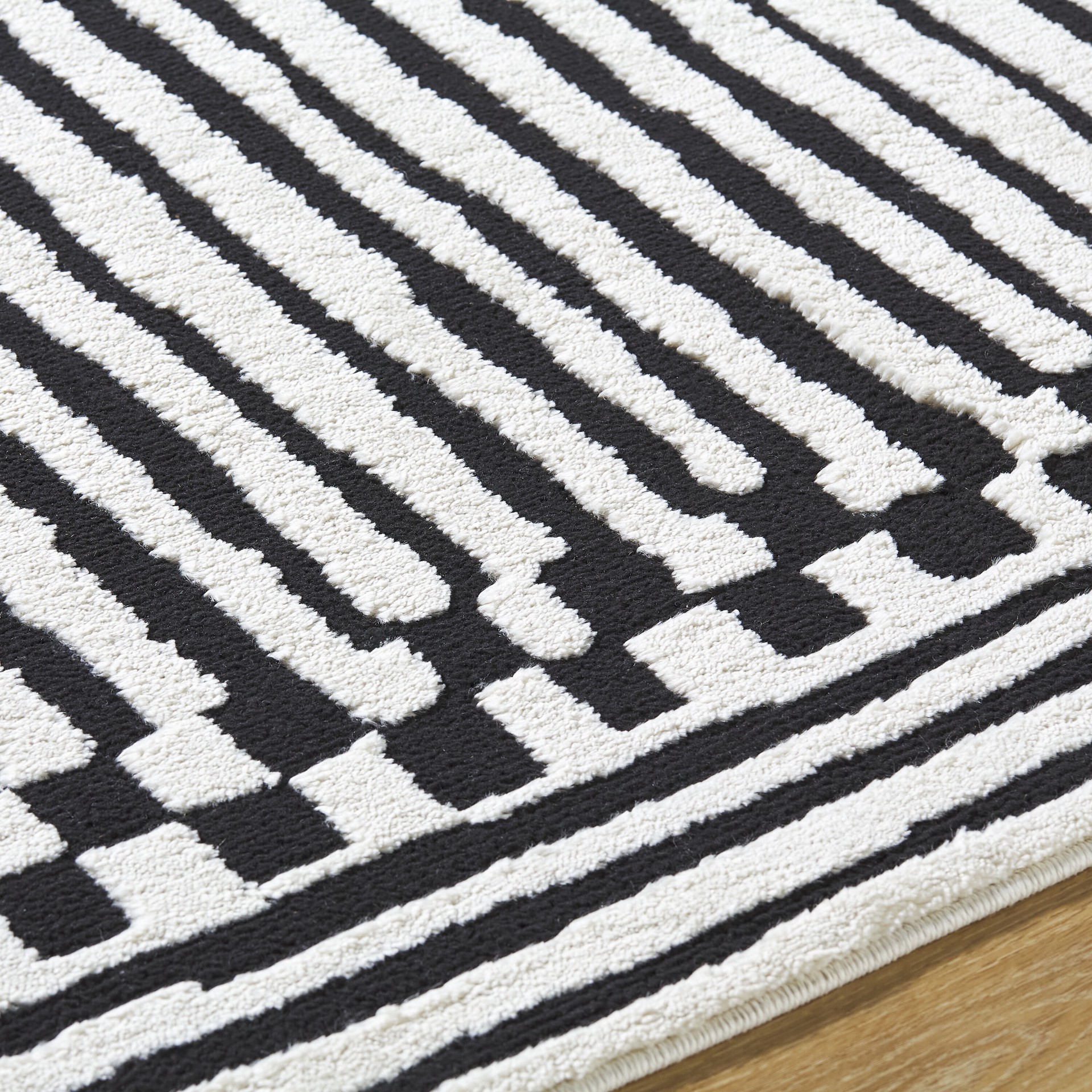 slide 4 of 6, Origin 21 Obsidian Mirage 2 x 3 (ft) Loomed Polyester/Polypropylene Onyx/White Rectangular Indoor Stripe Moroccan Spot Clean Only Pet Friendly Area rug, 1 ct