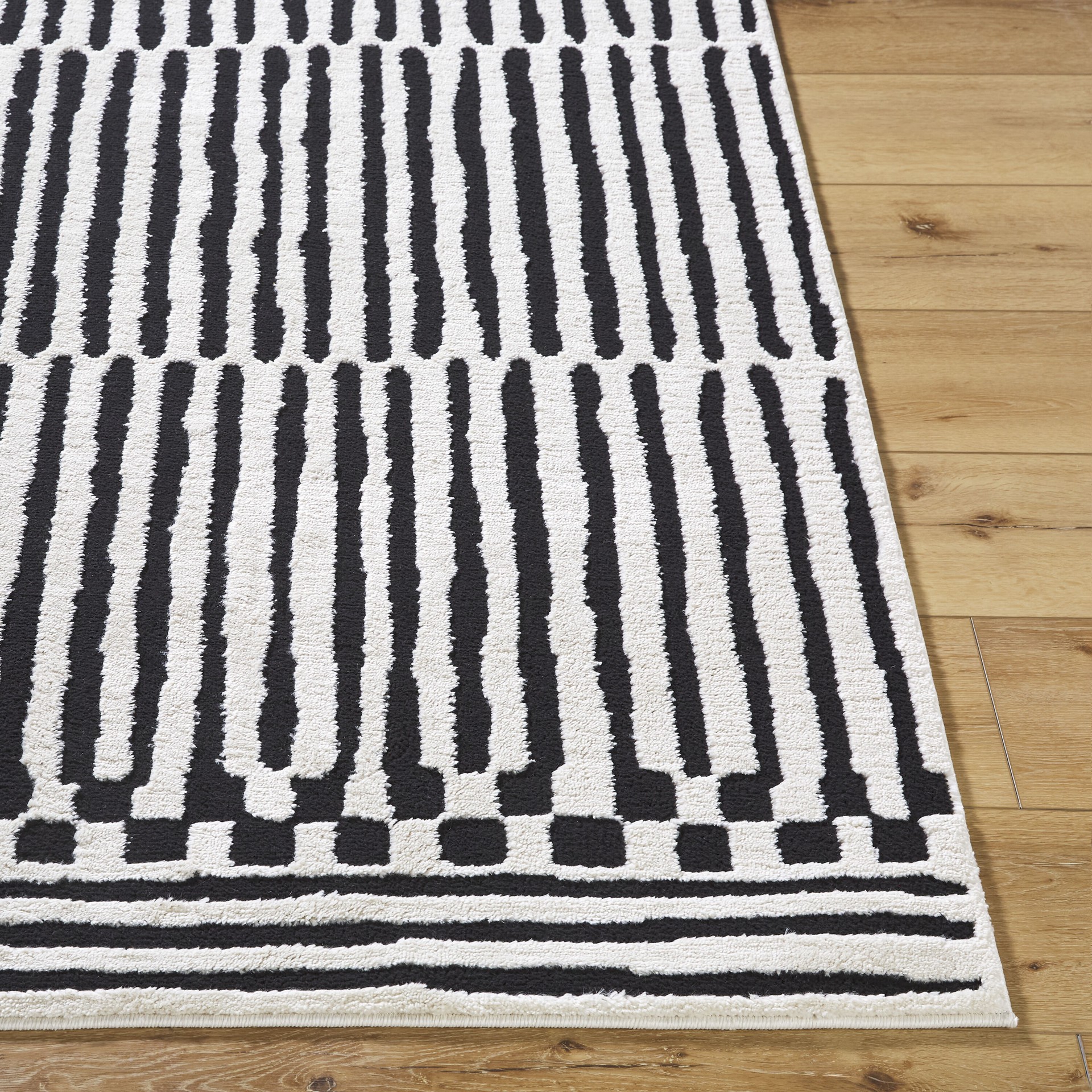 slide 5 of 6, Origin 21 Obsidian Mirage 2 x 3 (ft) Loomed Polyester/Polypropylene Onyx/White Rectangular Indoor Stripe Moroccan Spot Clean Only Pet Friendly Area rug, 1 ct