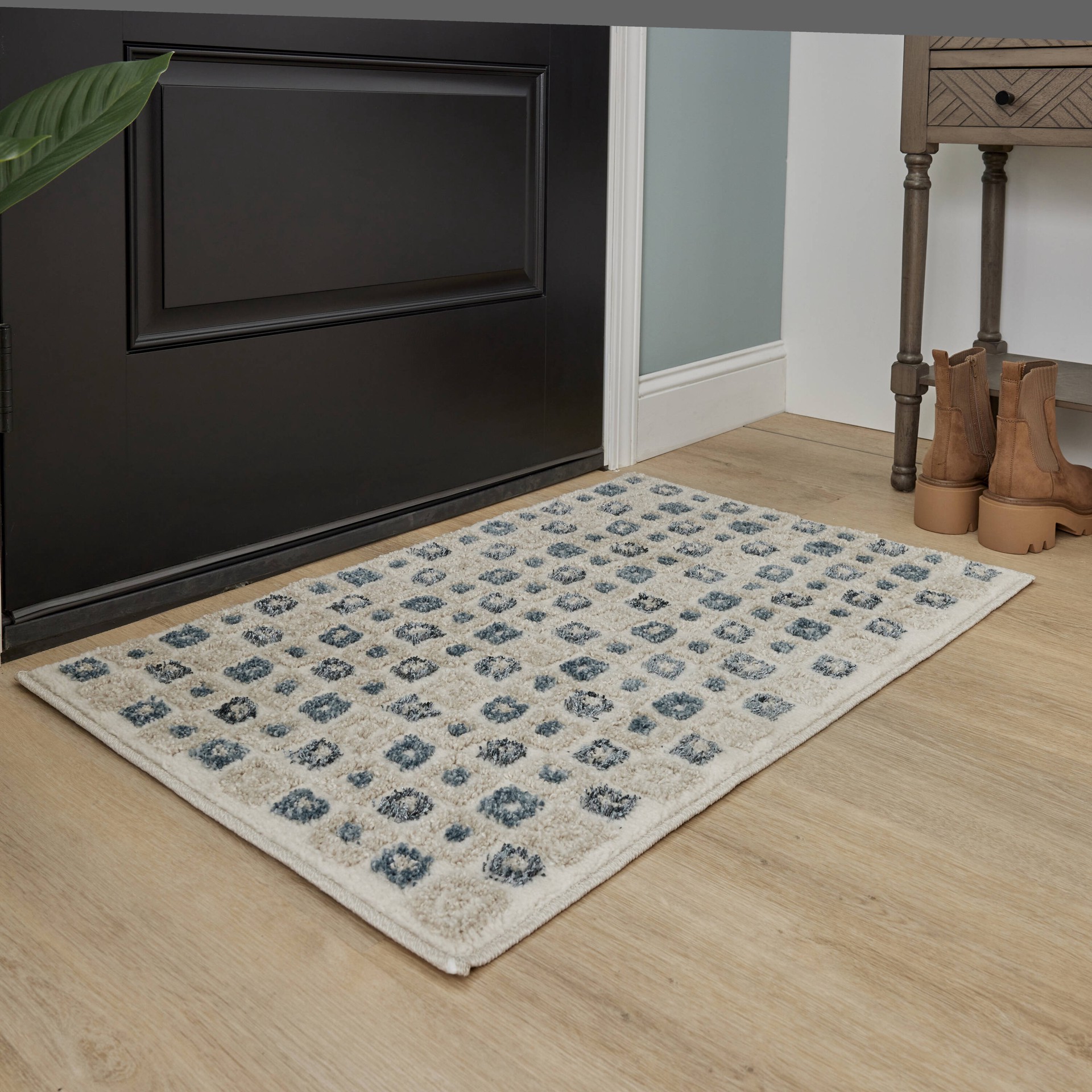 slide 4 of 6, allen + roth Rippled Azure 2 x 3 (ft) Loomed Blue/White Rectangular Indoor Geometric Coastal Pet Friendly Area rug, 1 ct