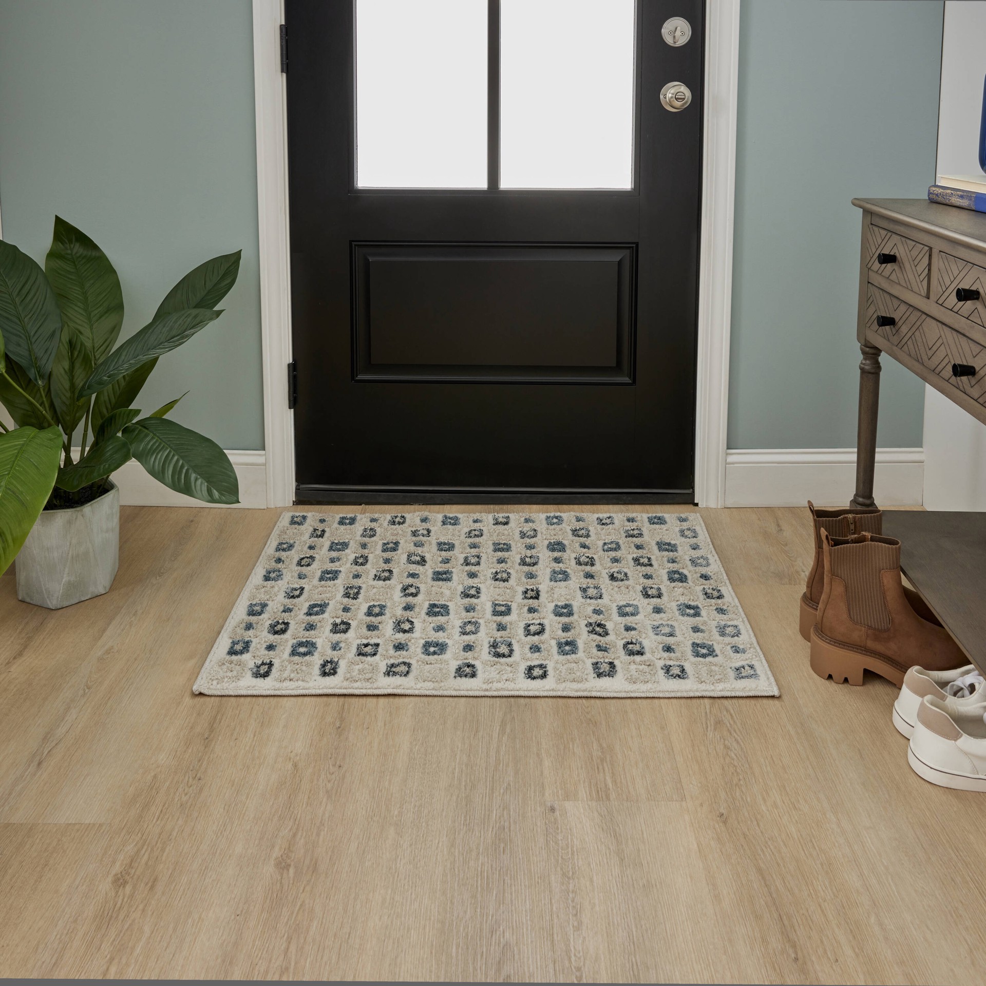 slide 5 of 6, allen + roth Rippled Azure 2 x 3 (ft) Loomed Blue/White Rectangular Indoor Geometric Coastal Pet Friendly Area rug, 1 ct