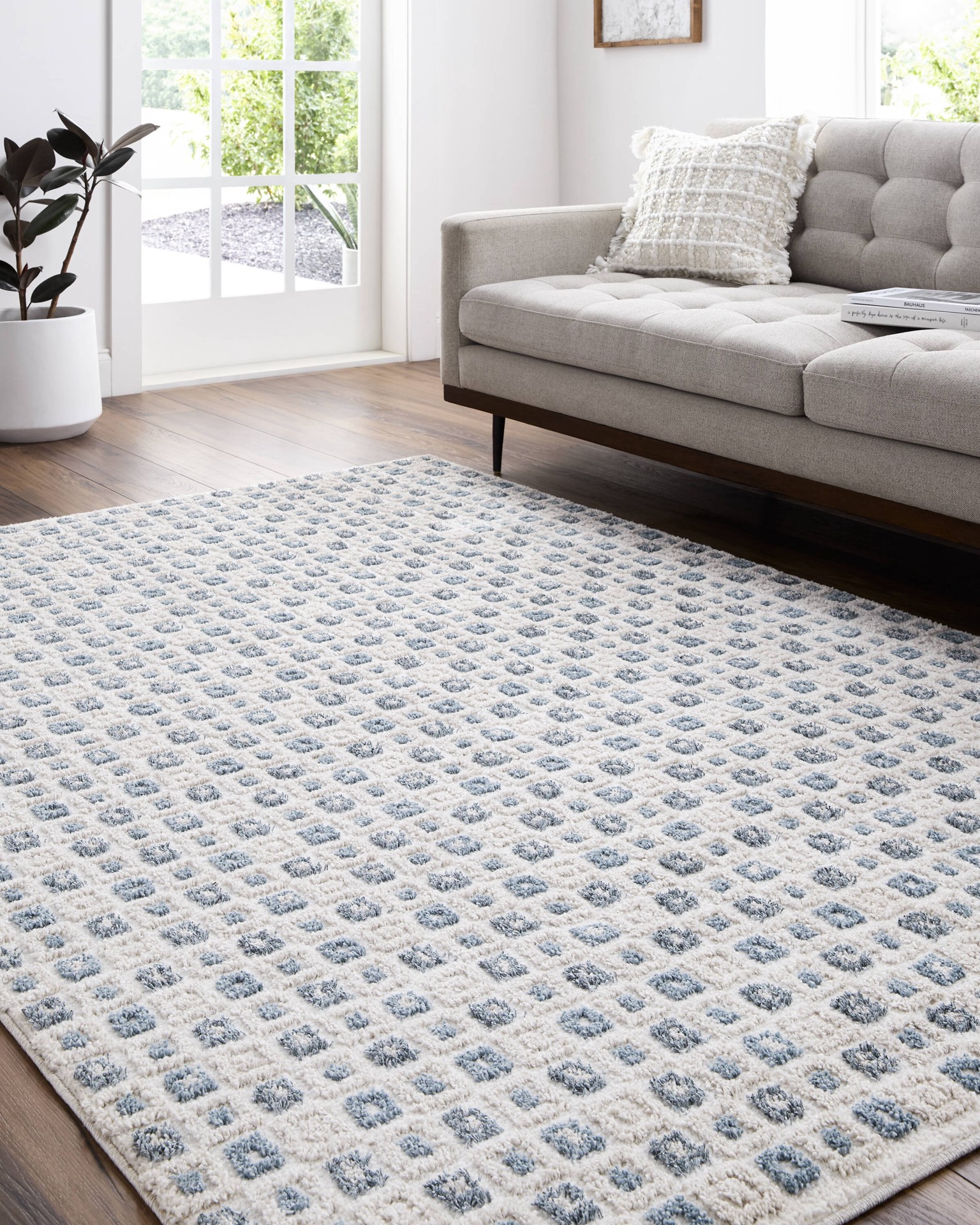 slide 1 of 6, allen + roth Rippled Azure 2 x 3 (ft) Loomed Blue/White Rectangular Indoor Geometric Coastal Pet Friendly Area rug, 1 ct