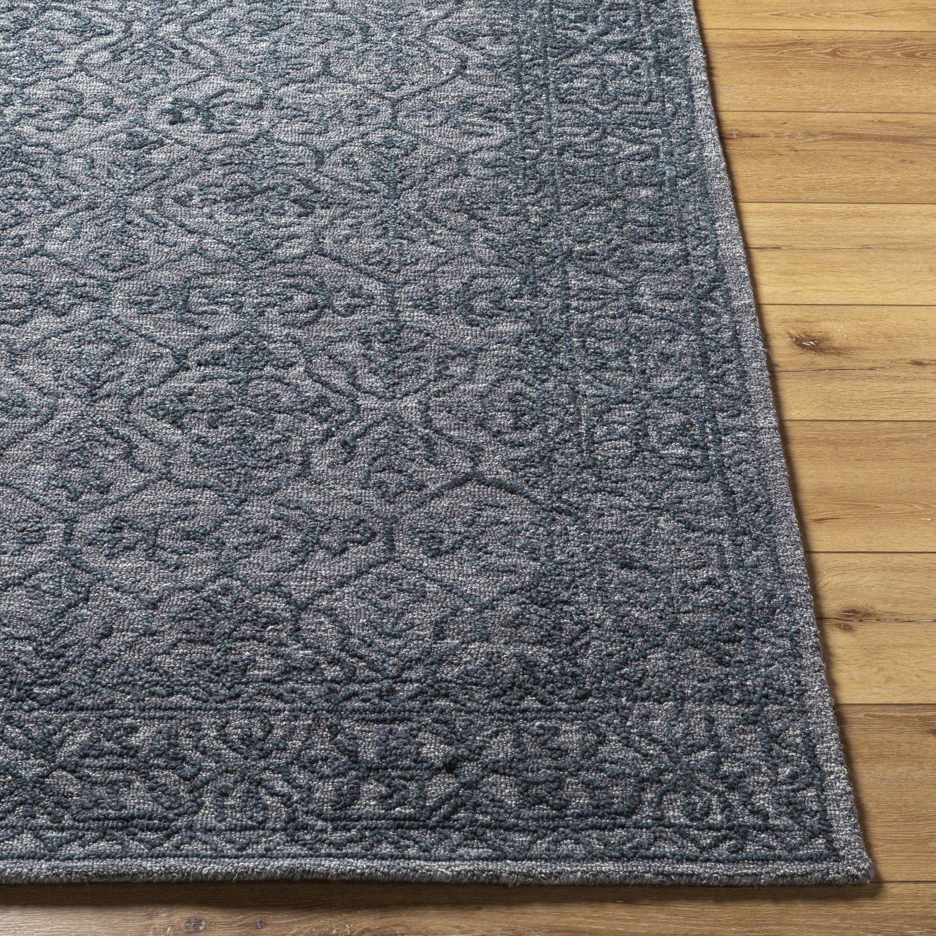 slide 5 of 6, allen + roth Relaxing Midnight 5 x 8 (ft) Knotted Wool Blue Rectangular Indoor Trellis Persian Pet Friendly Area rug, 1 ct