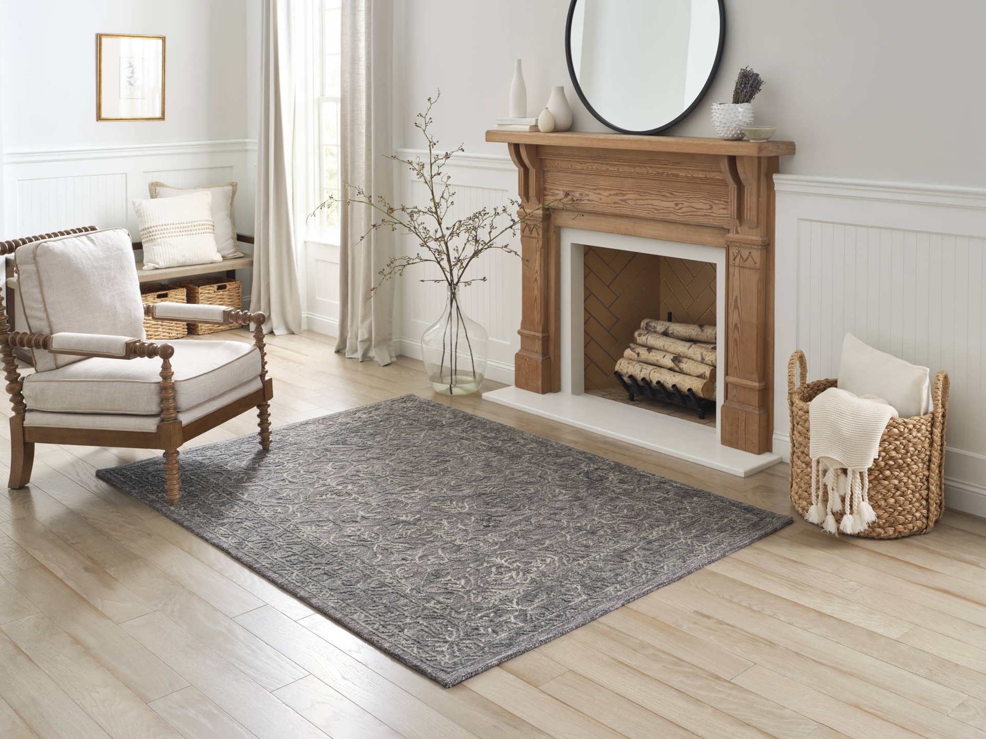 slide 1 of 6, allen + roth Relaxing Midnight 5 x 8 (ft) Knotted Wool Blue Rectangular Indoor Trellis Persian Pet Friendly Area rug, 1 ct