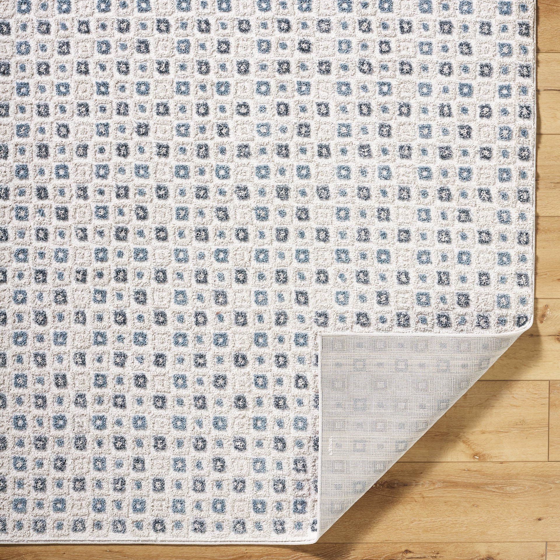 slide 3 of 6, allen + roth Rippled Azure 5 x 8 (ft) Loomed Blue/White Rectangular Indoor Geometric Coastal Pet Friendly Area rug, 1 ct