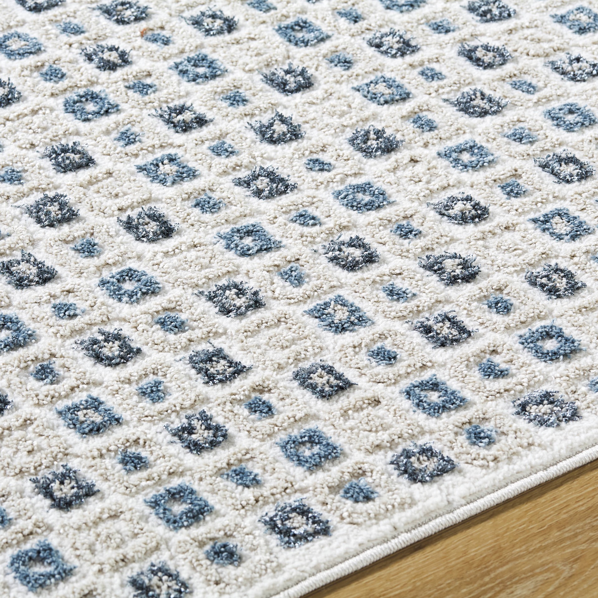 slide 4 of 6, allen + roth Rippled Azure 5 x 8 (ft) Loomed Blue/White Rectangular Indoor Geometric Coastal Pet Friendly Area rug, 1 ct