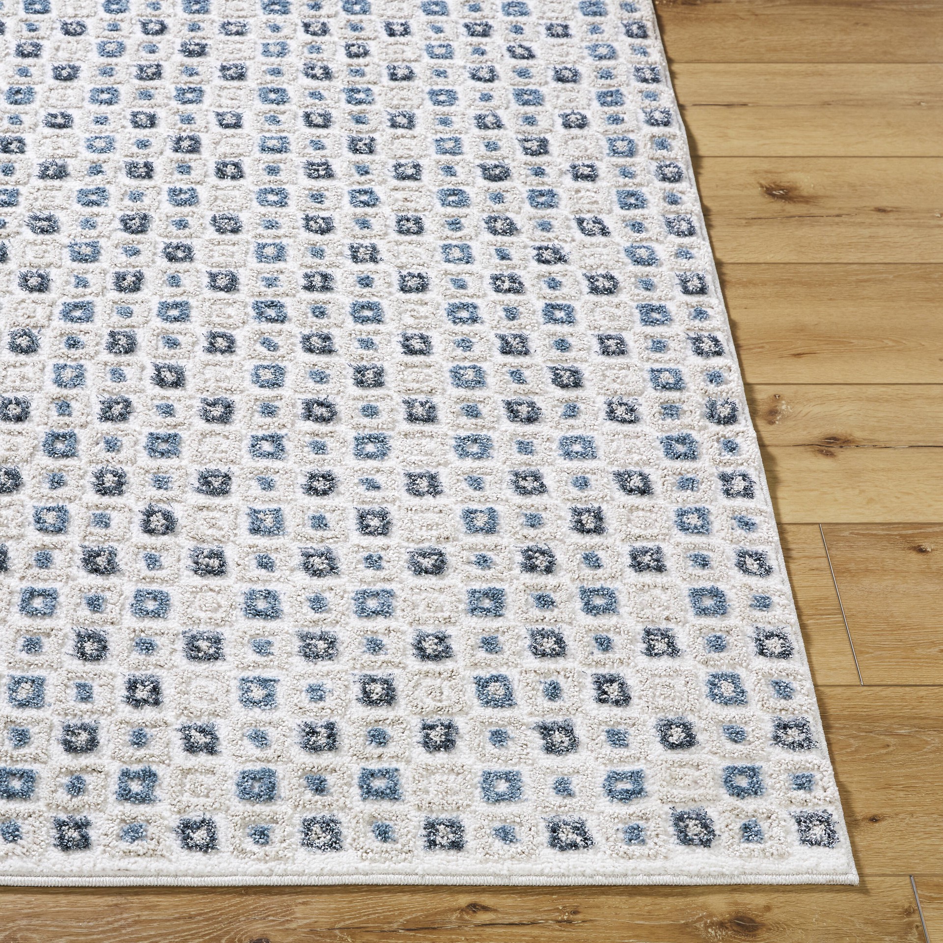 slide 5 of 6, allen + roth Rippled Azure 5 x 8 (ft) Loomed Blue/White Rectangular Indoor Geometric Coastal Pet Friendly Area rug, 1 ct