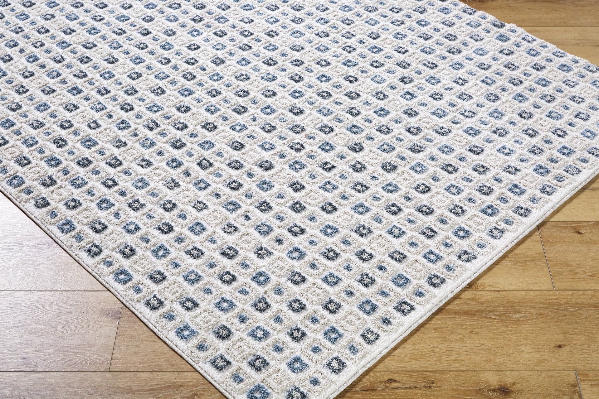 slide 6 of 6, allen + roth Rippled Azure 5 x 8 (ft) Loomed Blue/White Rectangular Indoor Geometric Coastal Pet Friendly Area rug, 1 ct
