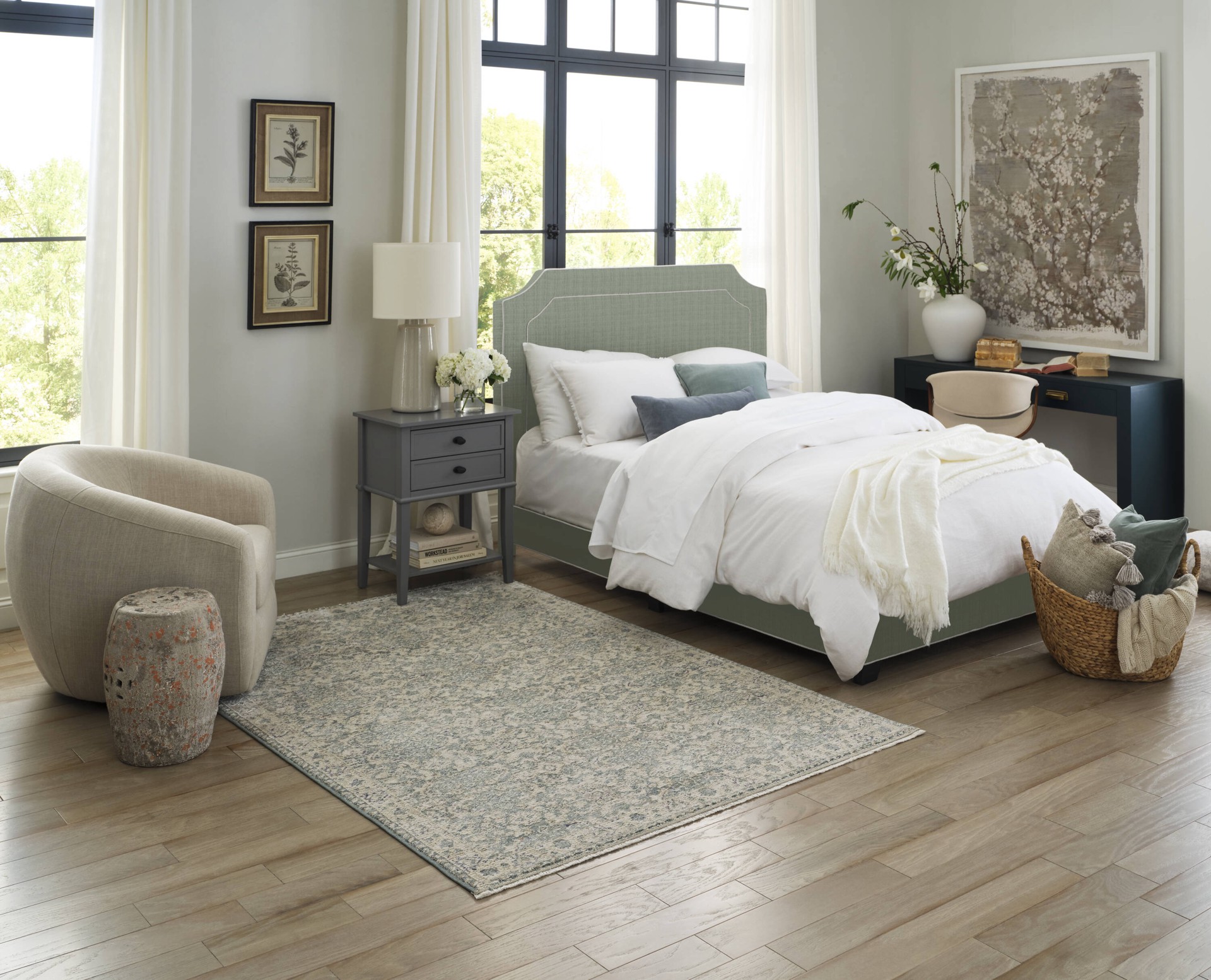 slide 1 of 6, allen + roth Olive Flowers 5 x 8 (ft) Loomed Green Rectangular Indoor Floral/Botanical Persian Pet Friendly Area rug, 1 ct