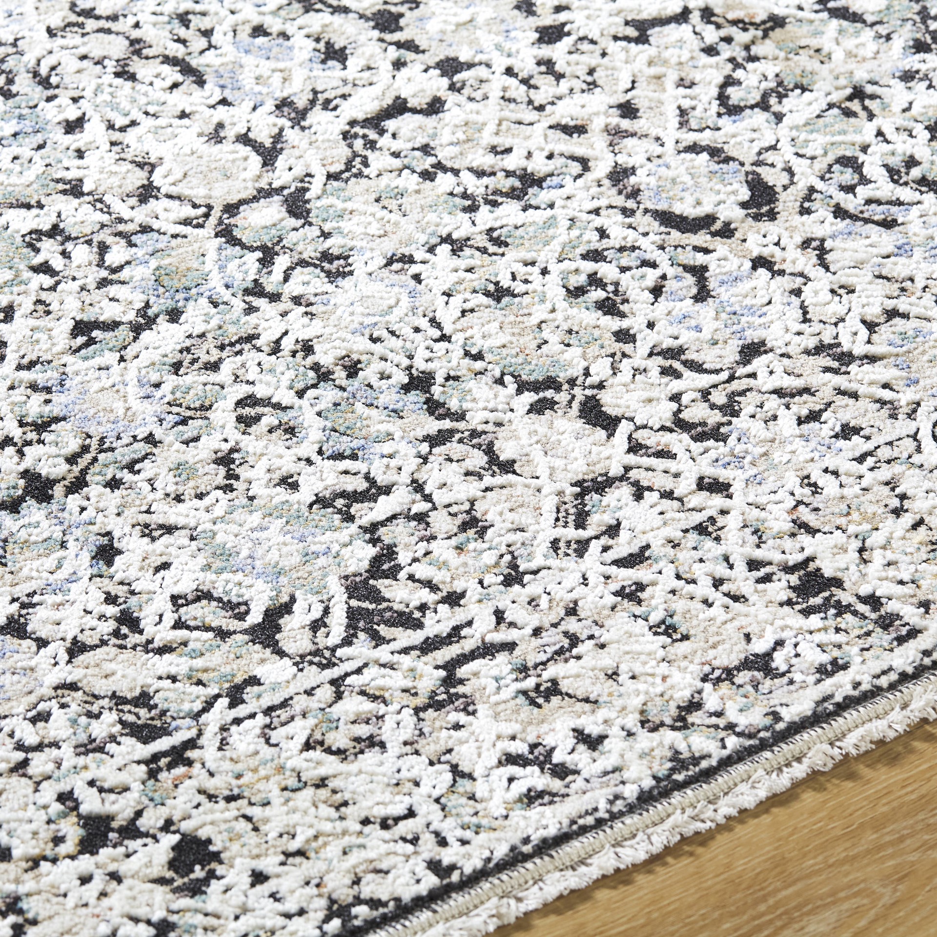 slide 4 of 6, allen + roth Speckled Obsidian 2 x 8 (ft) Loomed Black Rectangular Indoor Medallion Persian Pet Friendly Runner rug, 1 ct