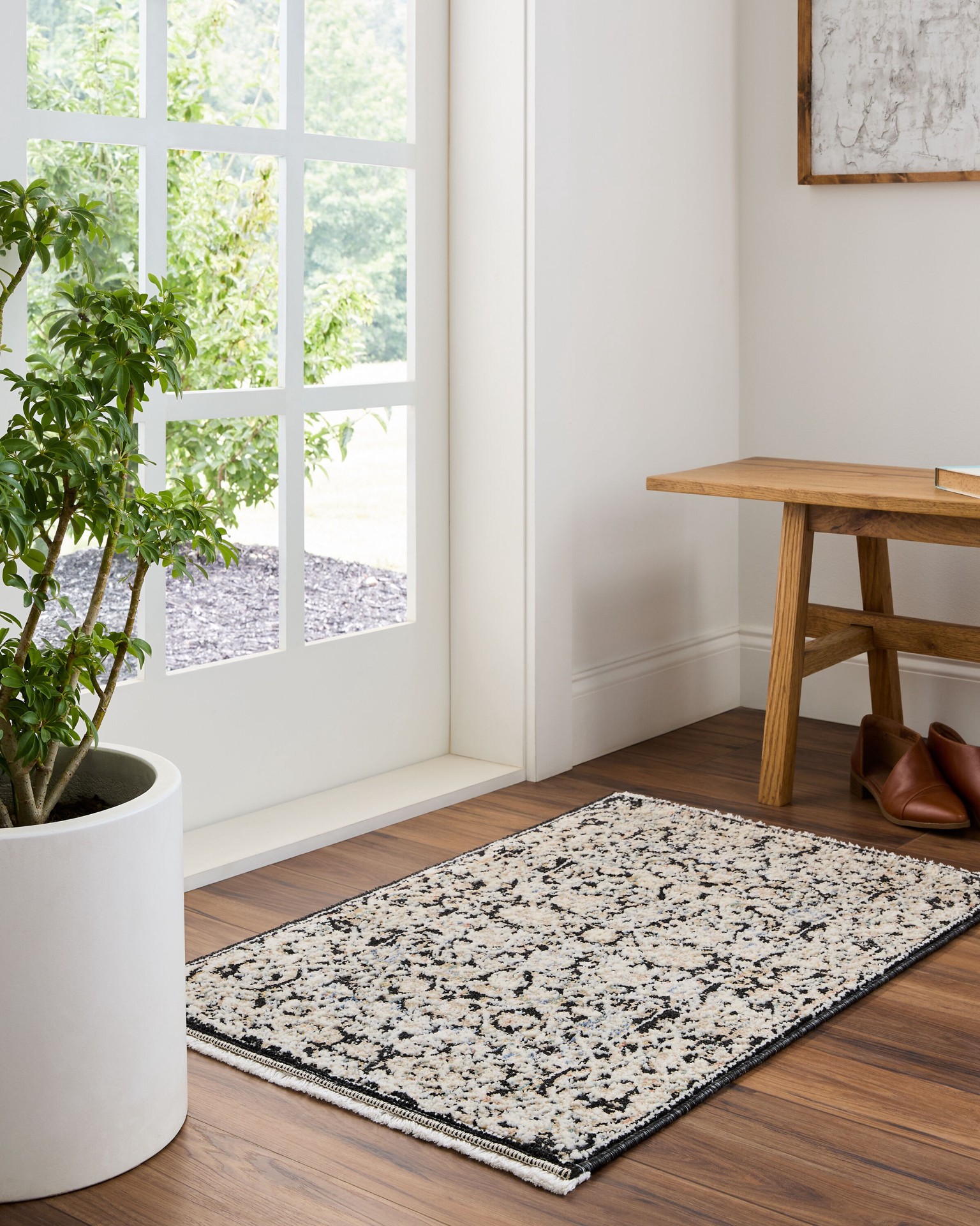 slide 1 of 6, allen + roth Speckled Obsidian 2 x 3 (ft) Loomed Black Rectangular Indoor Medallion Persian Pet Friendly Area rug, 1 ct