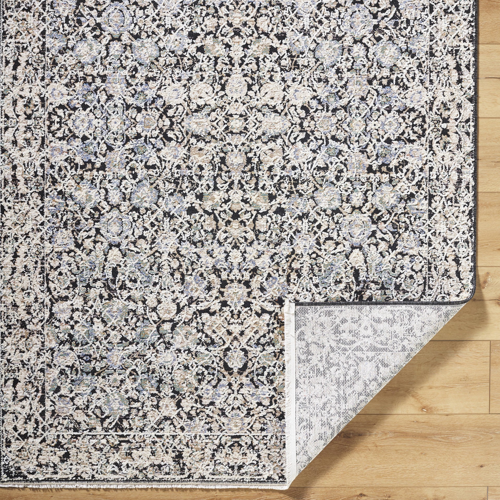 slide 3 of 6, allen + roth Speckled Obsidian 2 x 3 (ft) Loomed Black Rectangular Indoor Medallion Persian Pet Friendly Area rug, 1 ct