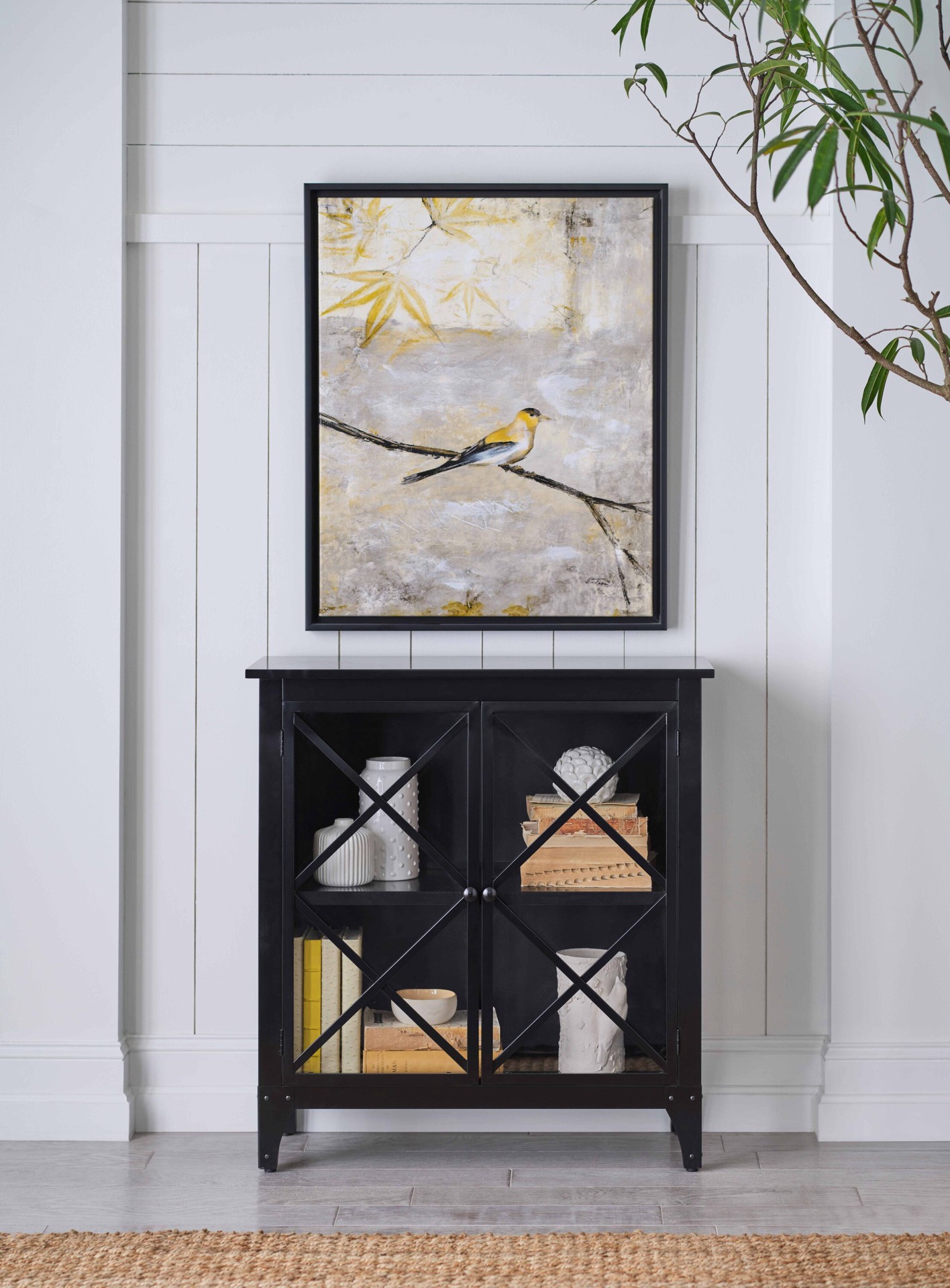 slide 1 of 6, allen + roth 32-in W 2 -Door Black Accent Cabinet, 1 ct