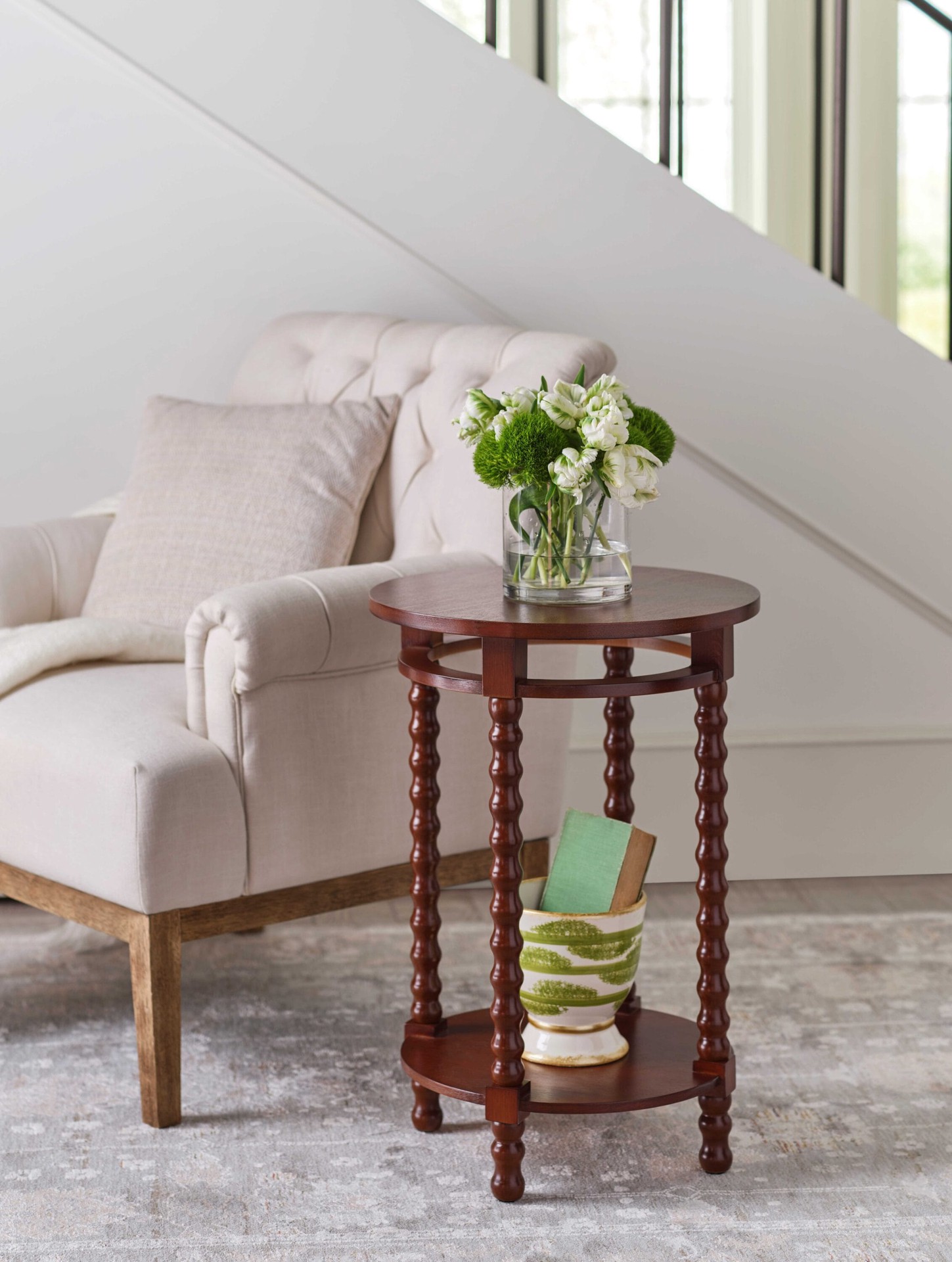 slide 1 of 6, allen + roth 18-in W x 26-in H Brown Wood veneer Round Casual End Table, 1 ct