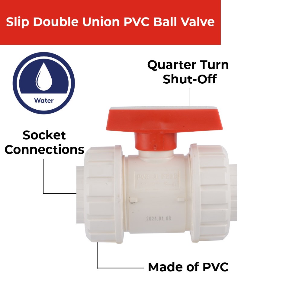 slide 5 of 5, RELIABILT Double Union 1-1/2-in PVC Sch 40 Ball Valve, 1 ct