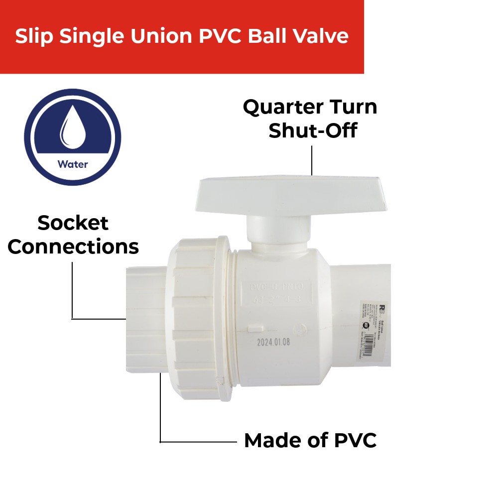 slide 5 of 5, RELIABILT Single Union 1-1/2-in PVC Sch 40 Ball Valve, 1 ct