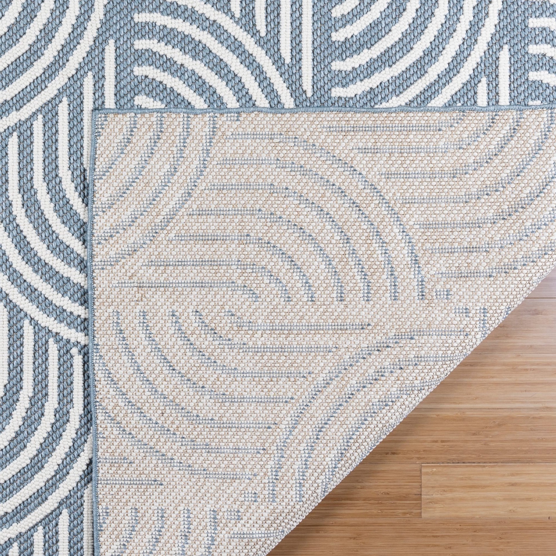 slide 5 of 6, allen + roth Rounded Shores 5 x 8 (ft) Loomed Light Blue Rectangular Indoor Geometric Mid-Century Modern Pet Friendly Area rug, 1 ct