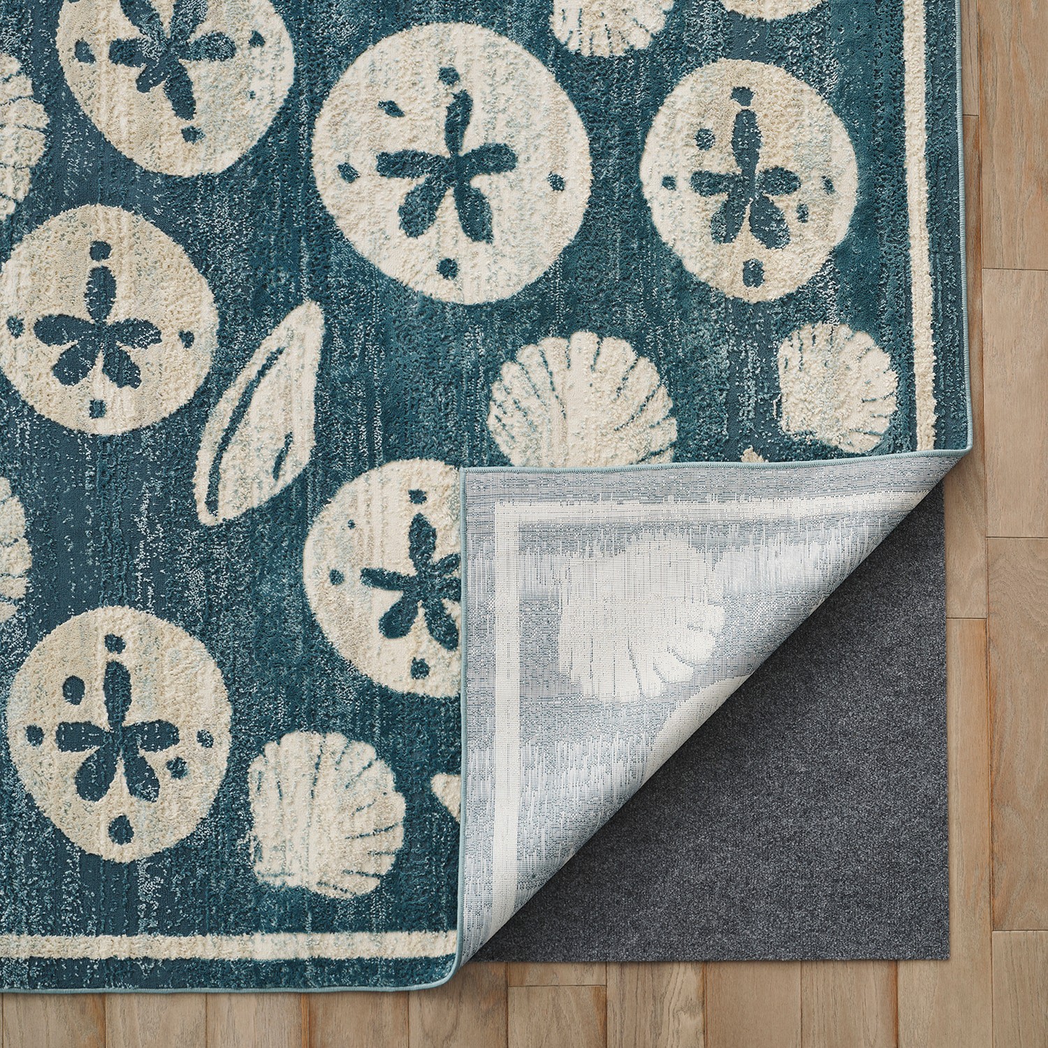 slide 4 of 6, allen + roth Shaping Shores 2 x 3 (ft) Loomed Blue/Natural Rectangular Indoor Shells Coastal Machine washable Throw rug 2, 1 ct