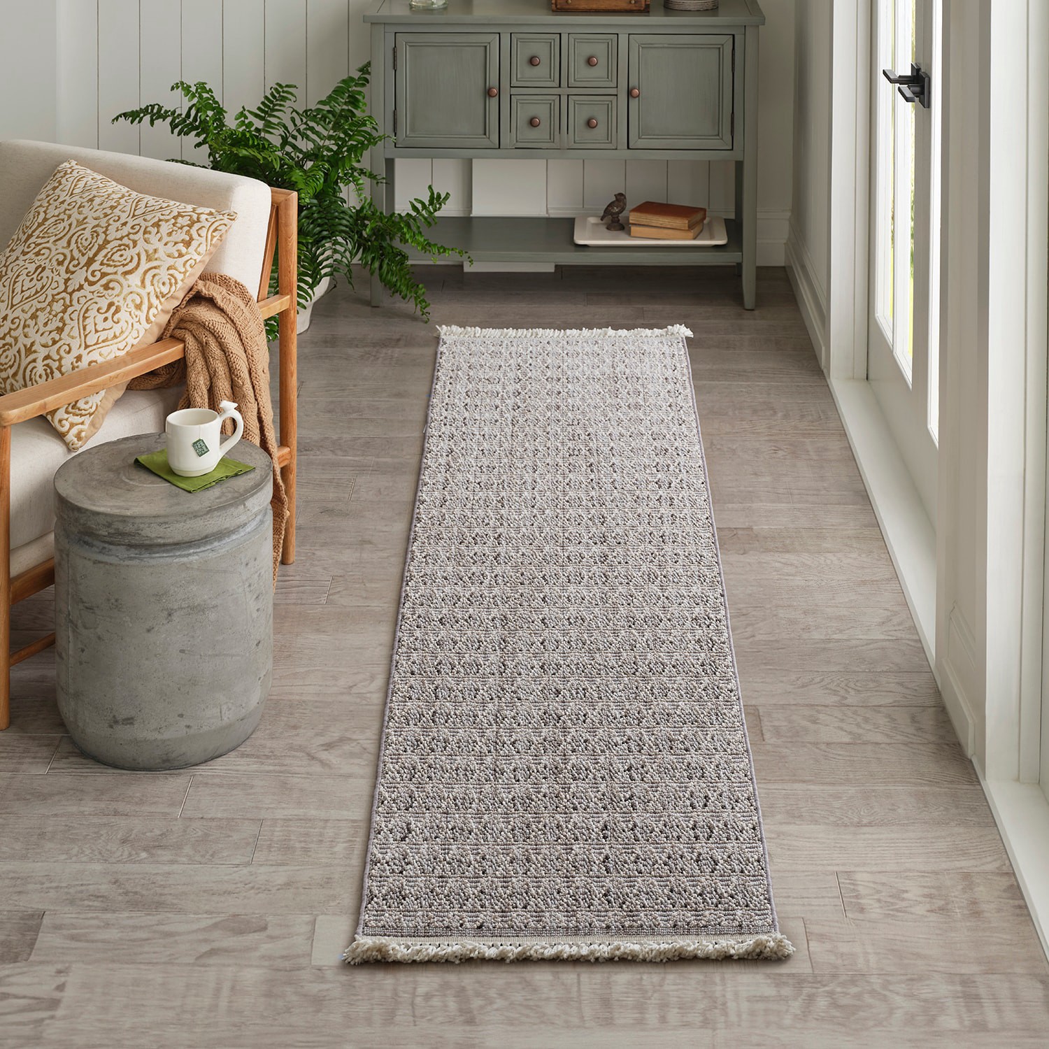 slide 1 of 6, allen + roth Lunar Veil 2 x 8 (ft) Loomed Gray/Beige Rectangular Indoor Geometric Coastal Runner rug, 1 ct