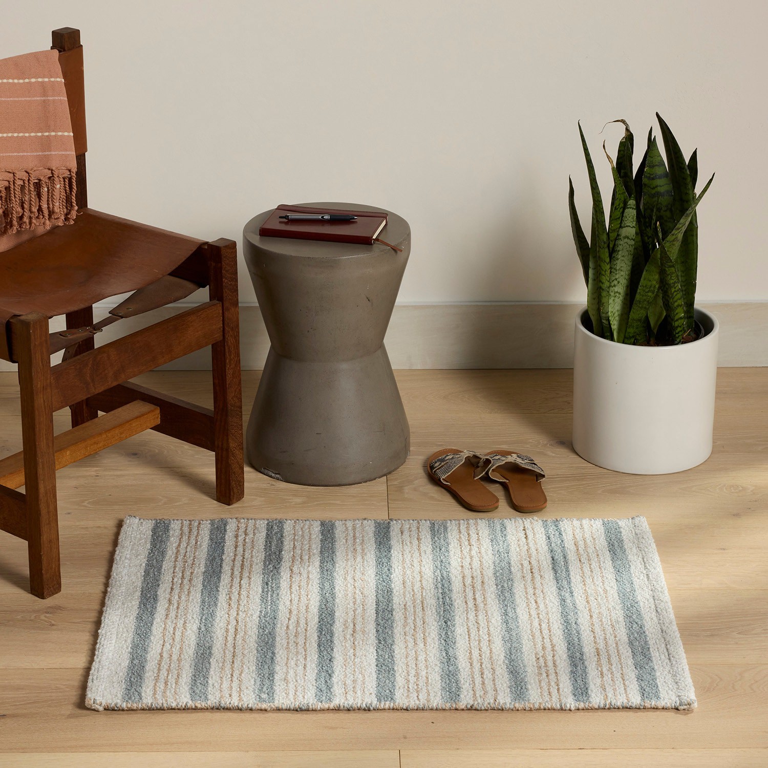 slide 1 of 6, allen + roth Parallel Harmony 2 x 3 (ft) Loomed Natural/Blue Rectangular Indoor Stripe Coastal Throw rug 2, 1 ct