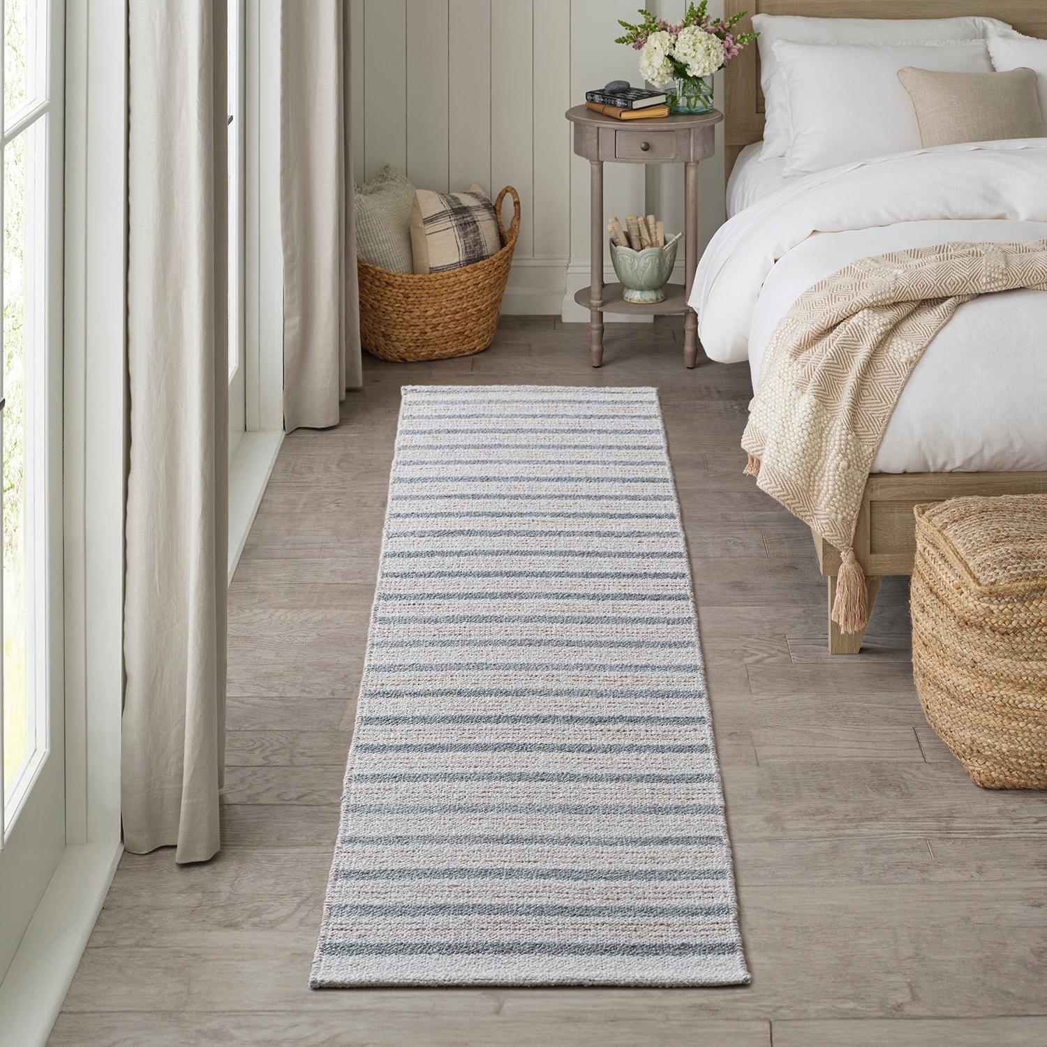 slide 6 of 6, allen + roth Parallel Harmony 2 x 3 (ft) Loomed Natural/Blue Rectangular Indoor Stripe Coastal Throw rug 2, 1 ct