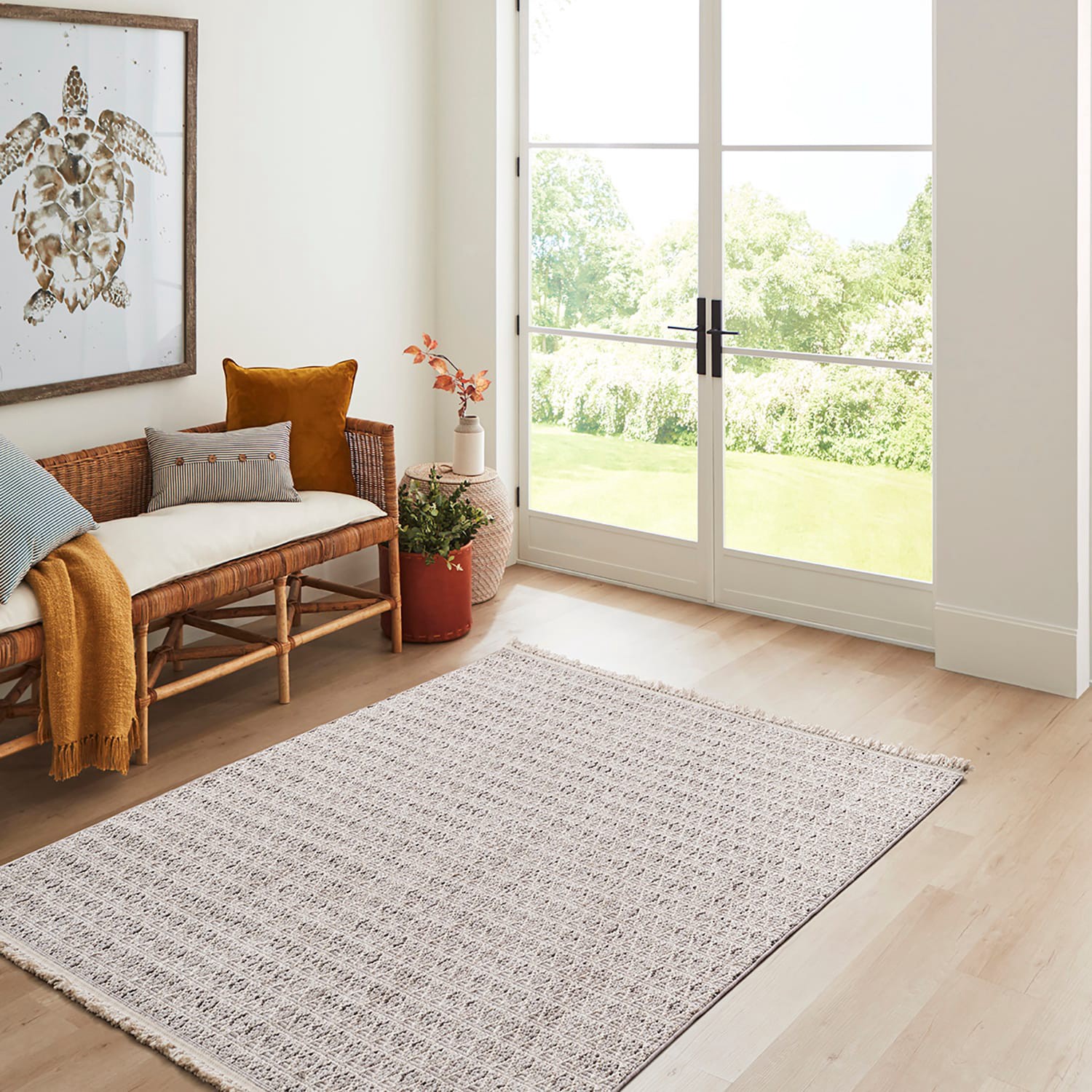 slide 1 of 6, allen + roth Lunar Veil 5 x 7 (ft) Loomed Gray/Beige Rectangular Indoor Geometric Coastal Area rug, 1 ct