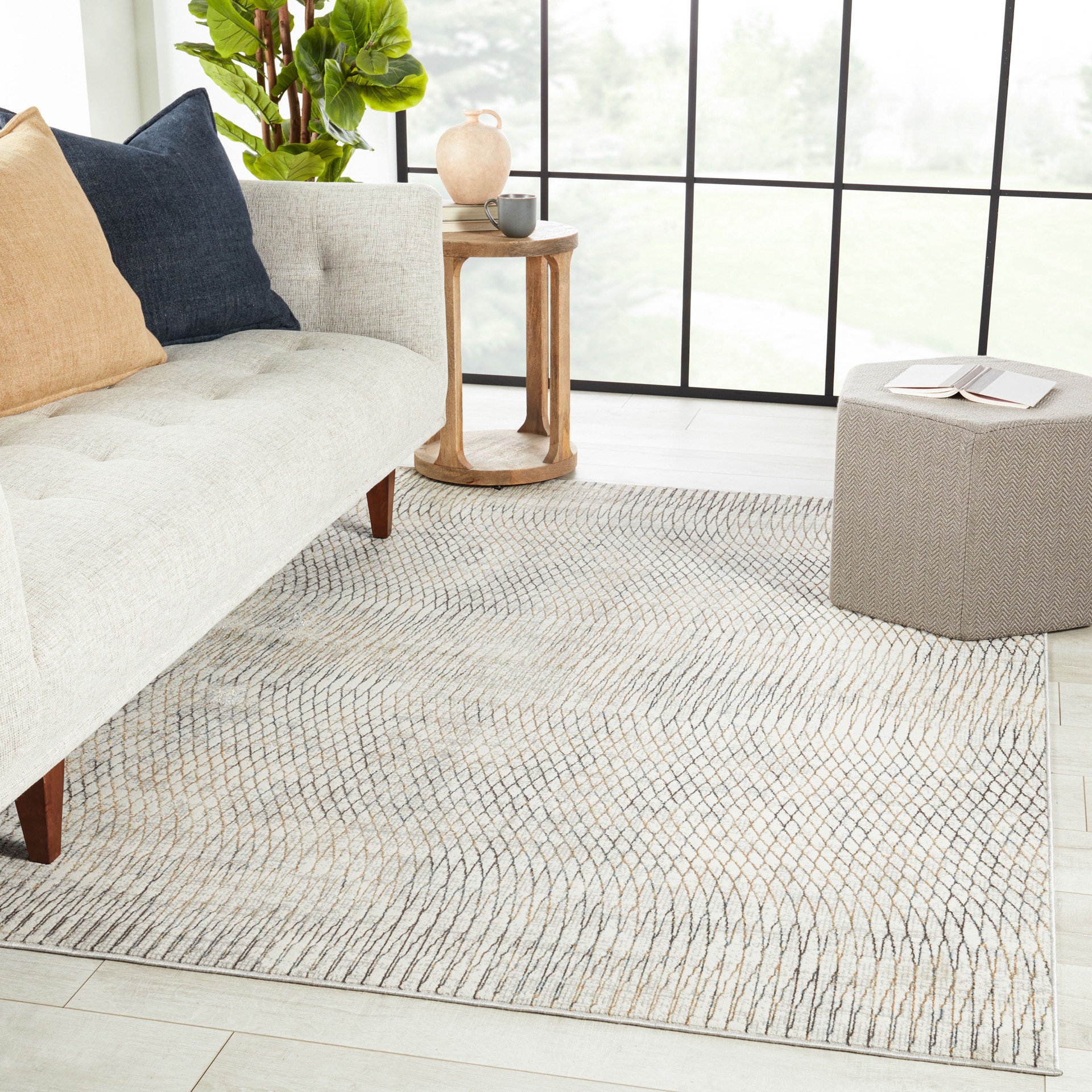slide 5 of 6, Origin 21 Frosted Vision 5 x 8 (ft) Loomed Polyester ivory, gray, gold, light blue, and a hint of dark charcoal Rectangular Indoor Abstract Global Spot Clean Only Pet Friendly Area rug, 1 ct