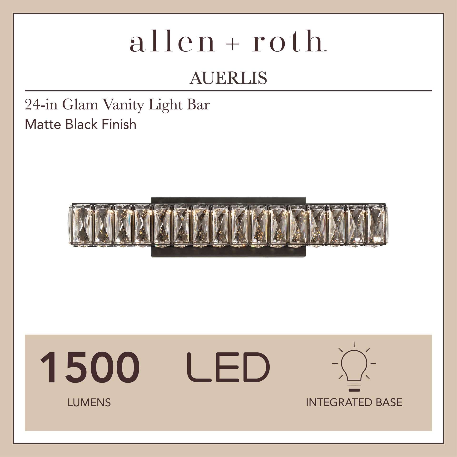 slide 2 of 6, allen + roth Aurelis 24.3-in 1 -Light Matte Black Glam Vanity light bar, 1 ct