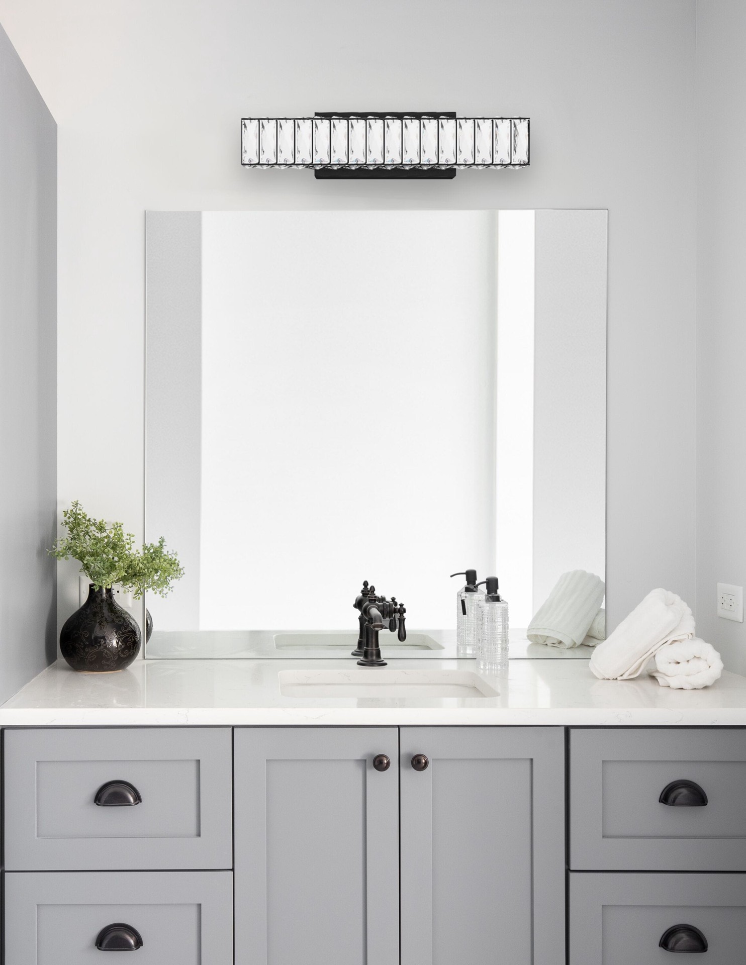 slide 6 of 6, allen + roth Aurelis 24.3-in 1 -Light Matte Black Glam Vanity light bar, 1 ct