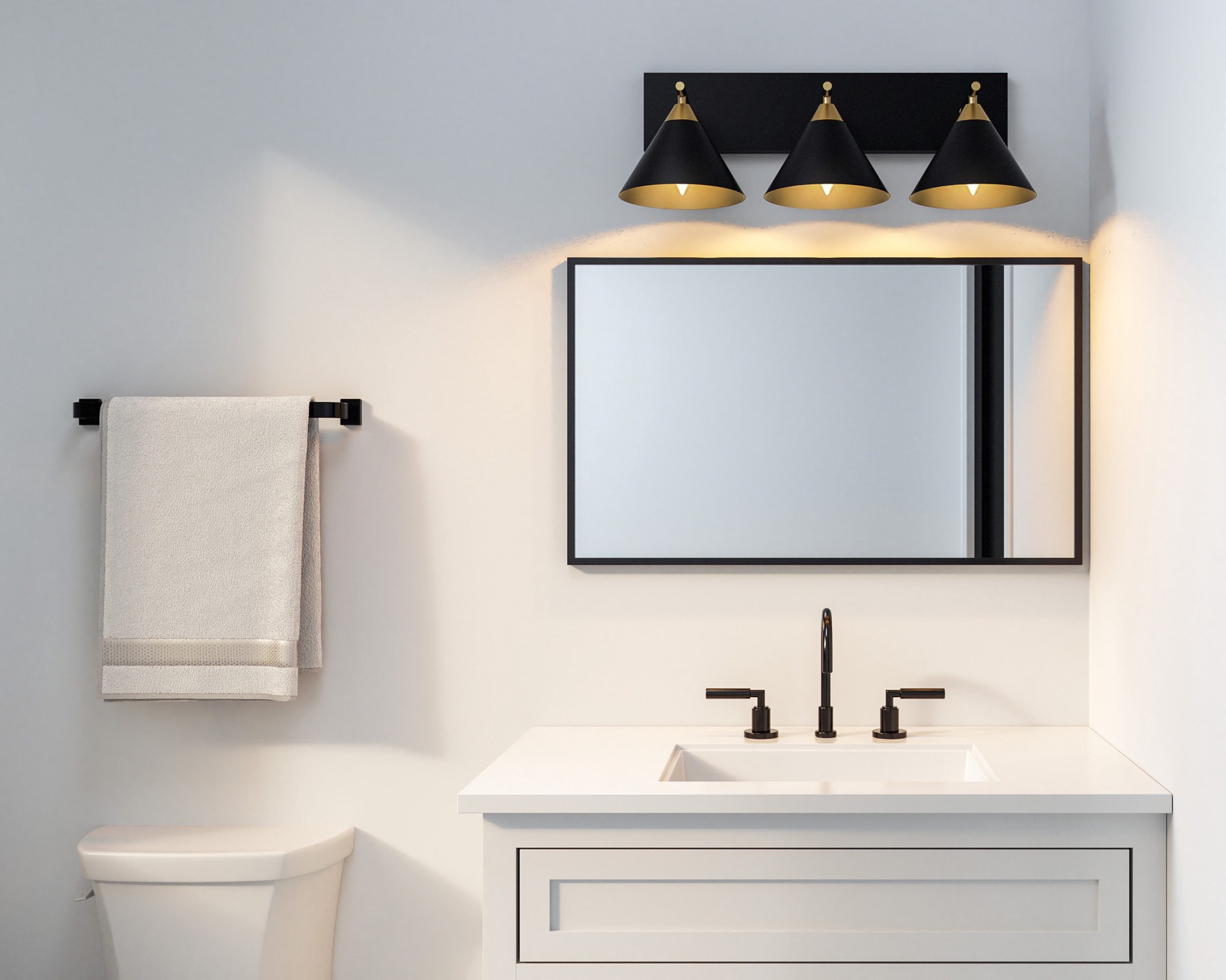 slide 4 of 6, Quoizel Raleigh 22-in 3 -Light Matte Black Modern/contemporary Vanity light, 1 ct