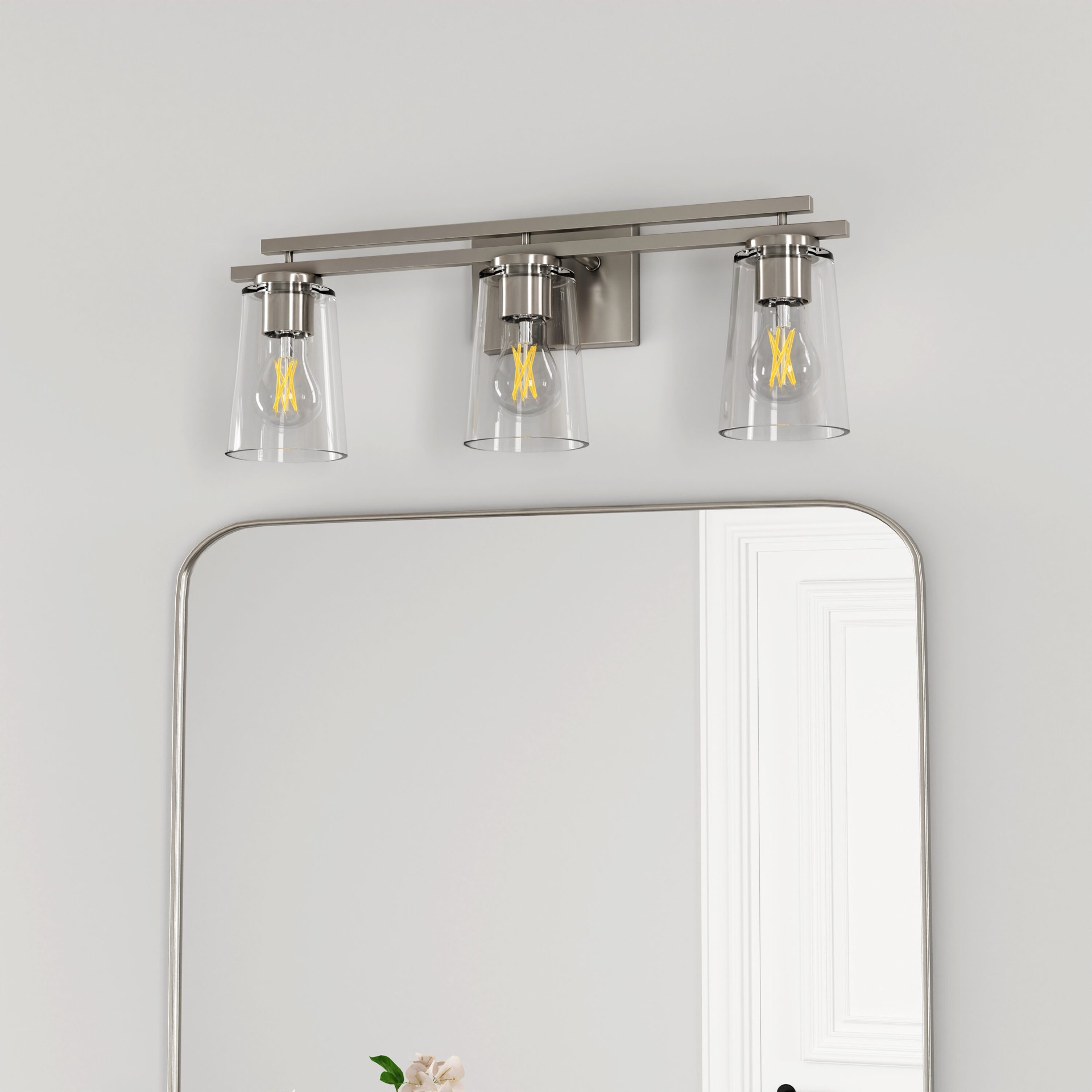 slide 1 of 6, allen + roth Houlton 22-in 3 -Light Brushed Nickel Modern/contemporary Vanity light, 1 ct