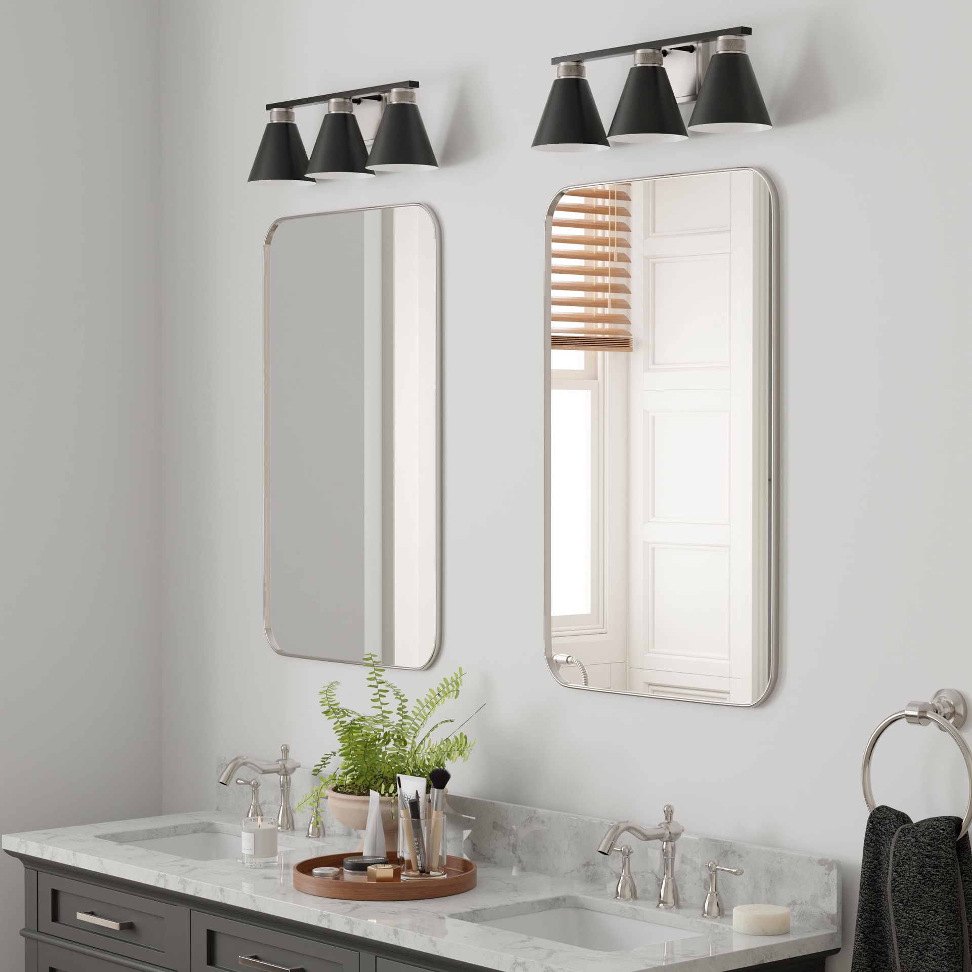 slide 5 of 6, allen + roth Rumford 22-in 3 -Light Black Transitional Vanity light, 1 ct