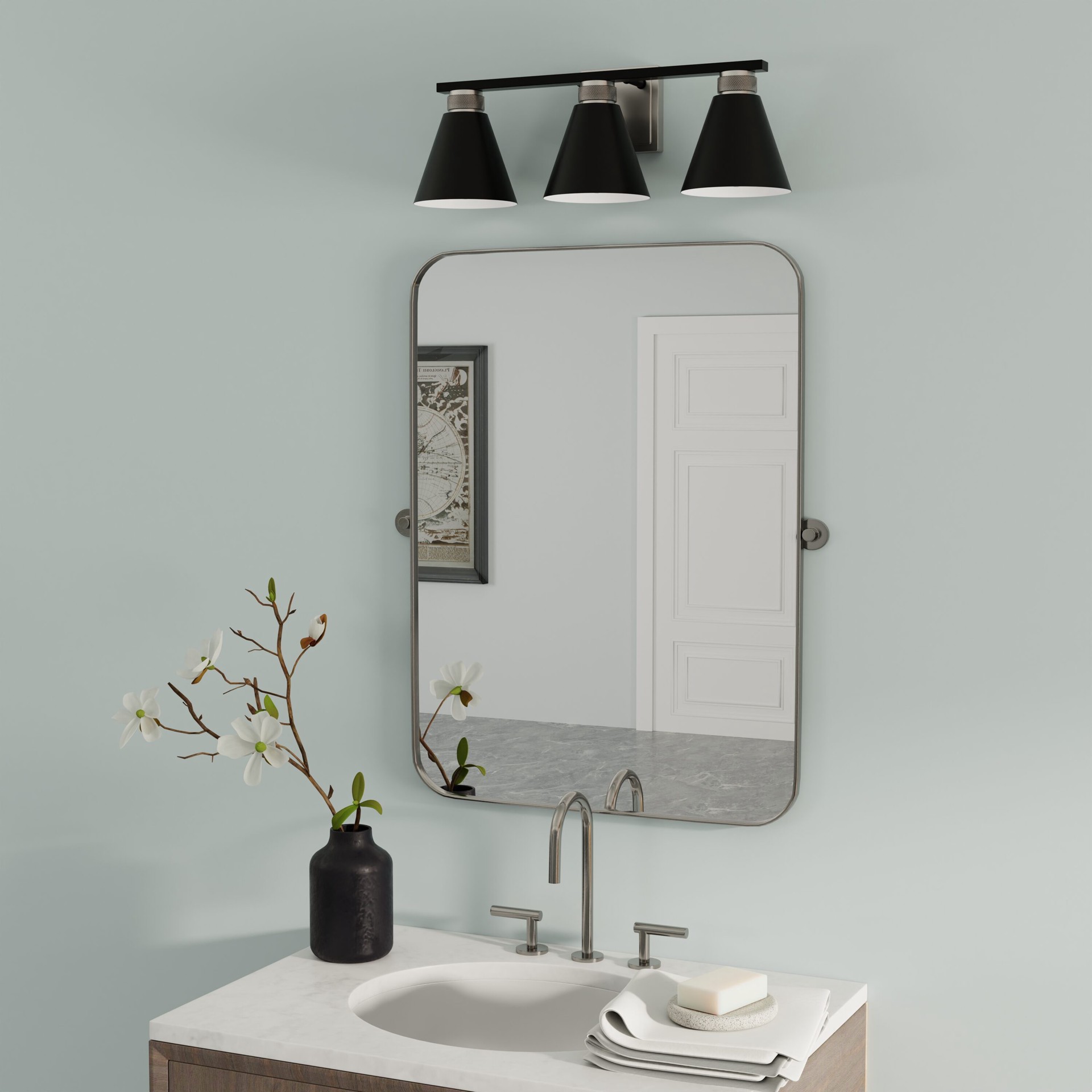 slide 6 of 6, allen + roth Rumford 22-in 3 -Light Black Transitional Vanity light, 1 ct