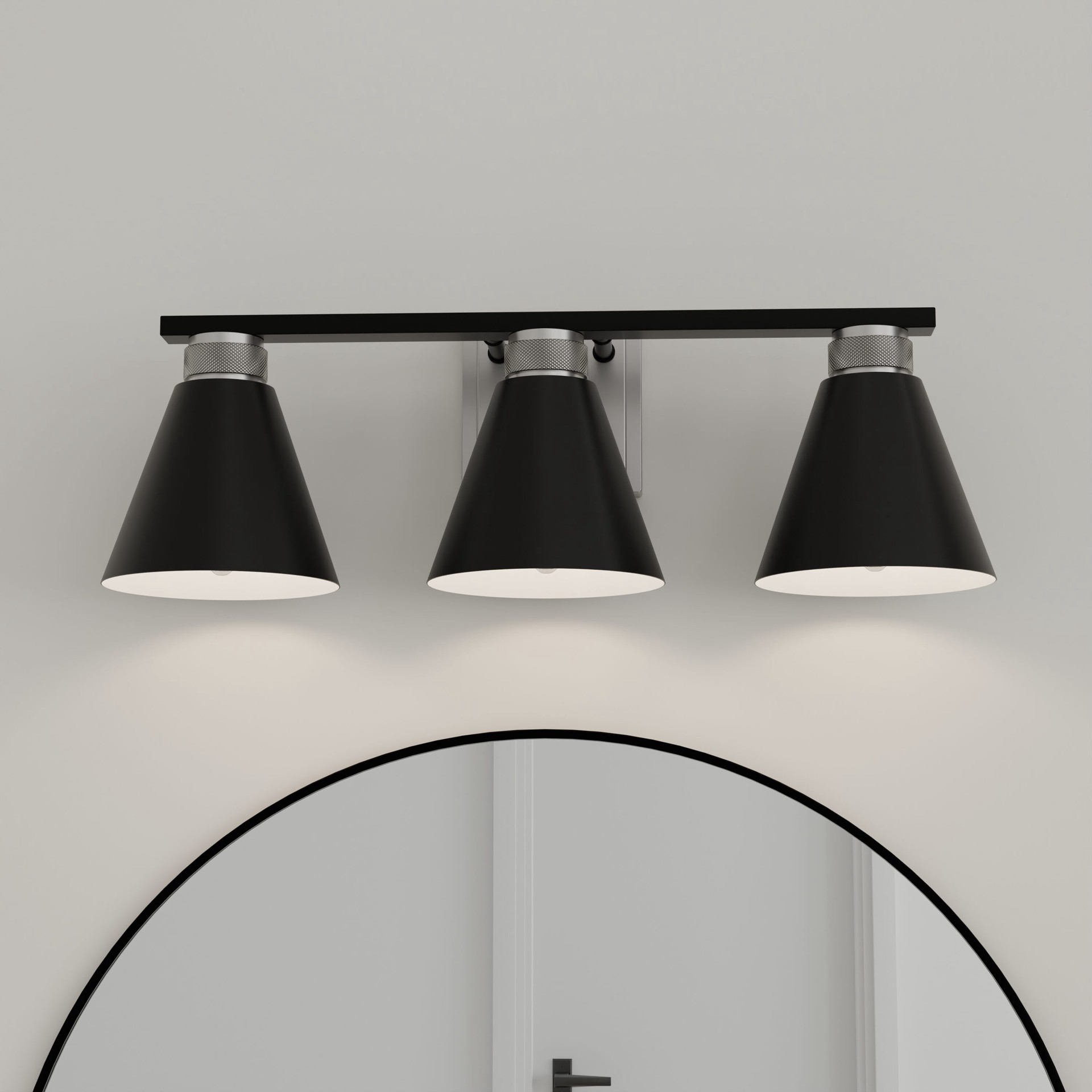 slide 1 of 6, allen + roth Rumford 22-in 3 -Light Black Transitional Vanity light, 1 ct