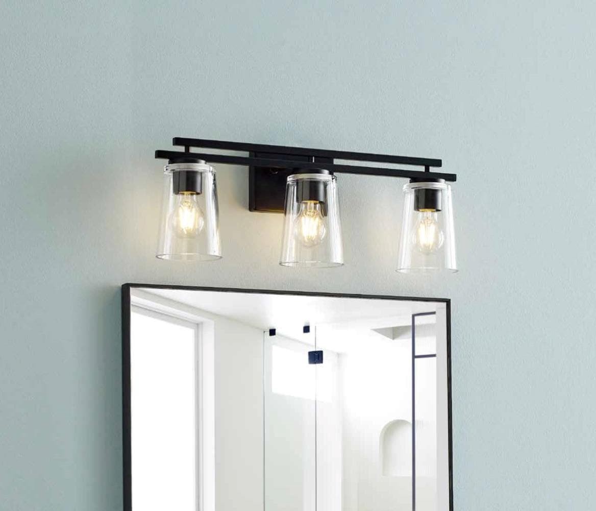 slide 5 of 6, allen + roth Houlton 22-in 3 -Light Black Modern/contemporary Vanity light, 1 ct