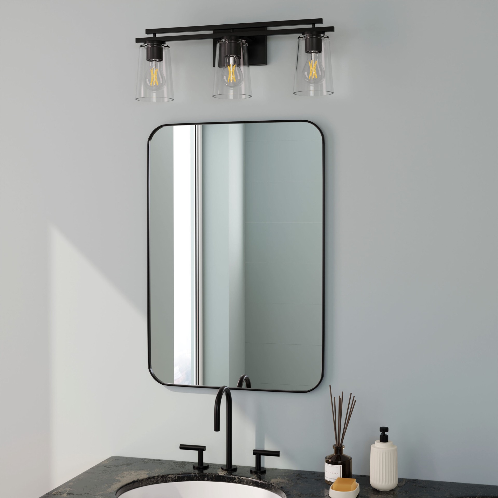 slide 6 of 6, allen + roth Houlton 22-in 3 -Light Black Modern/contemporary Vanity light, 1 ct