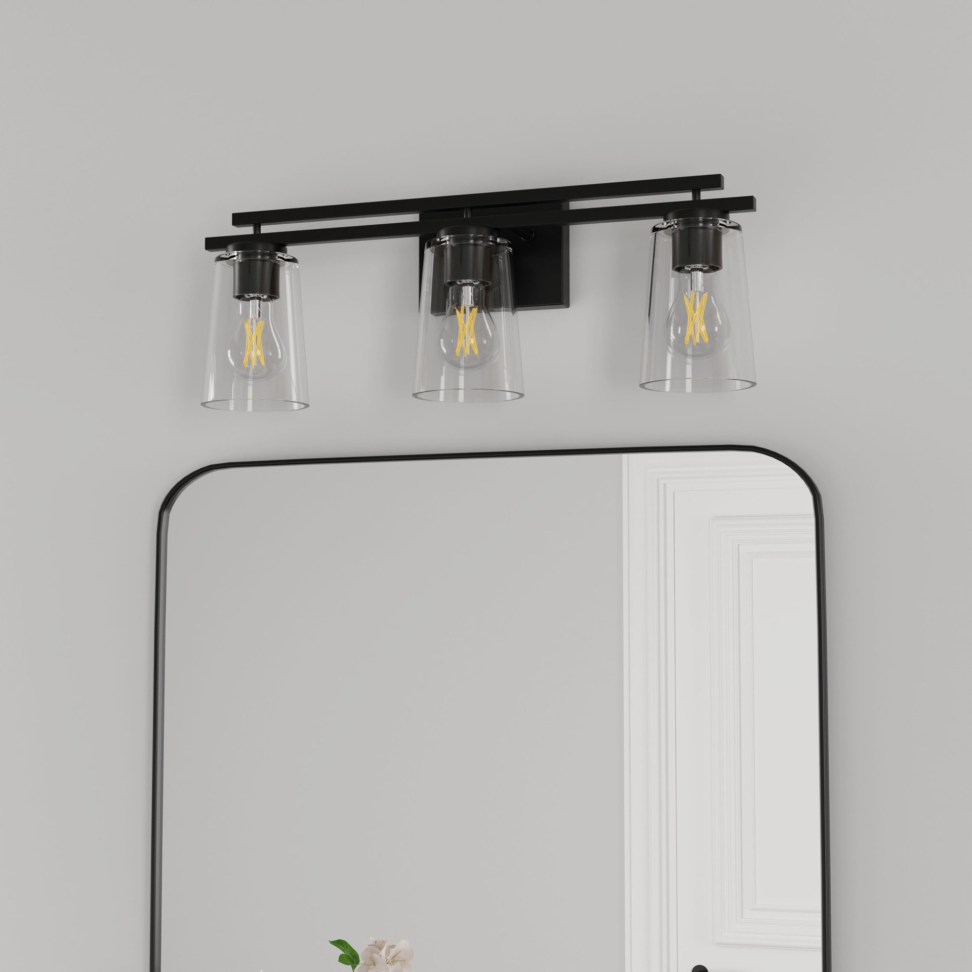 slide 1 of 6, allen + roth Houlton 22-in 3 -Light Black Modern/contemporary Vanity light, 1 ct