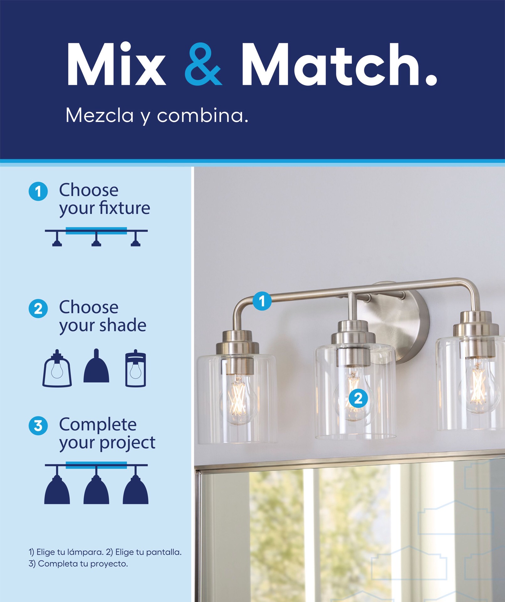 slide 2 of 6, Style Selections Mix and Match 18.5-in 3 -Light Brushed Nickel Transitional Vanity light fitter, 1 ct