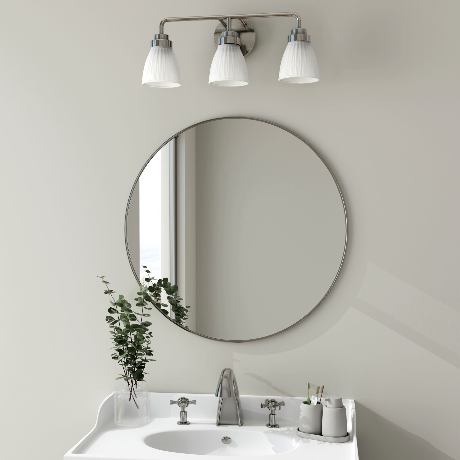 slide 5 of 6, Style Selections Mix and Match 18.5-in 3 -Light Brushed Nickel Transitional Vanity light fitter, 1 ct