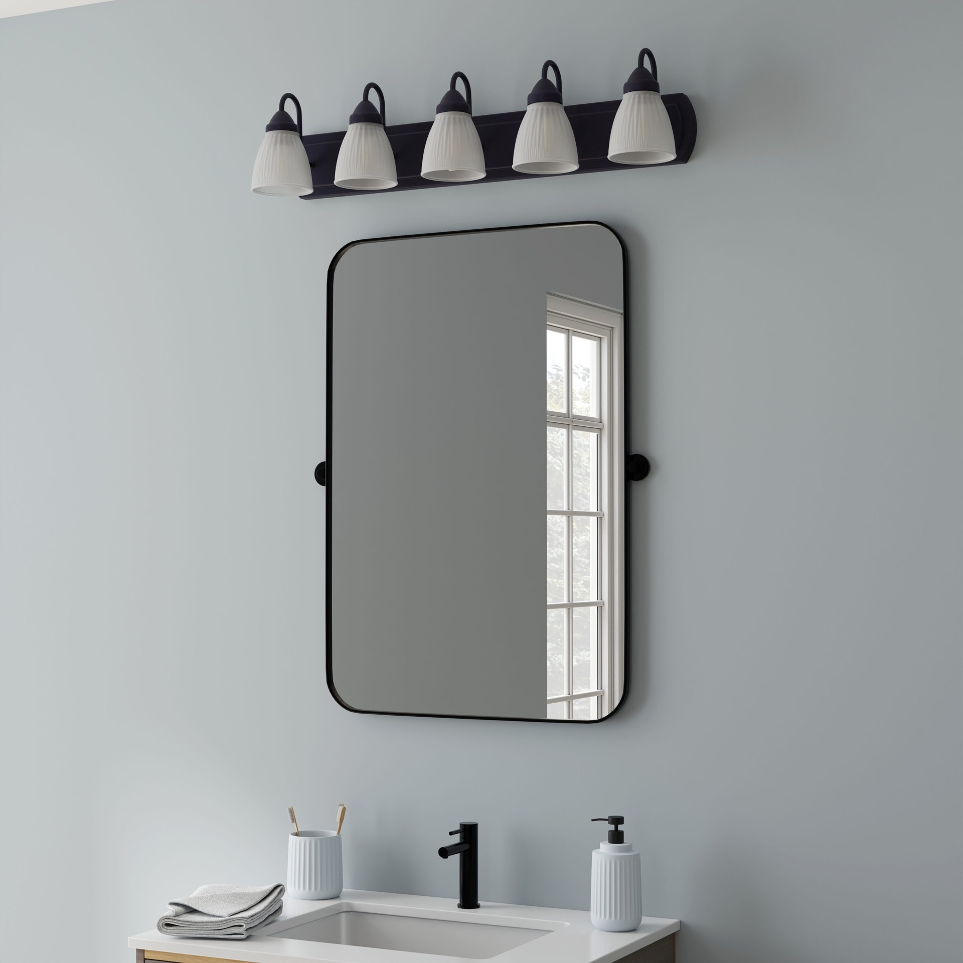 slide 4 of 6, Style Selections Mix and Match 32-in 5 Light Matte Black Transitional Bathroom Vanity light fitter, 1 ct