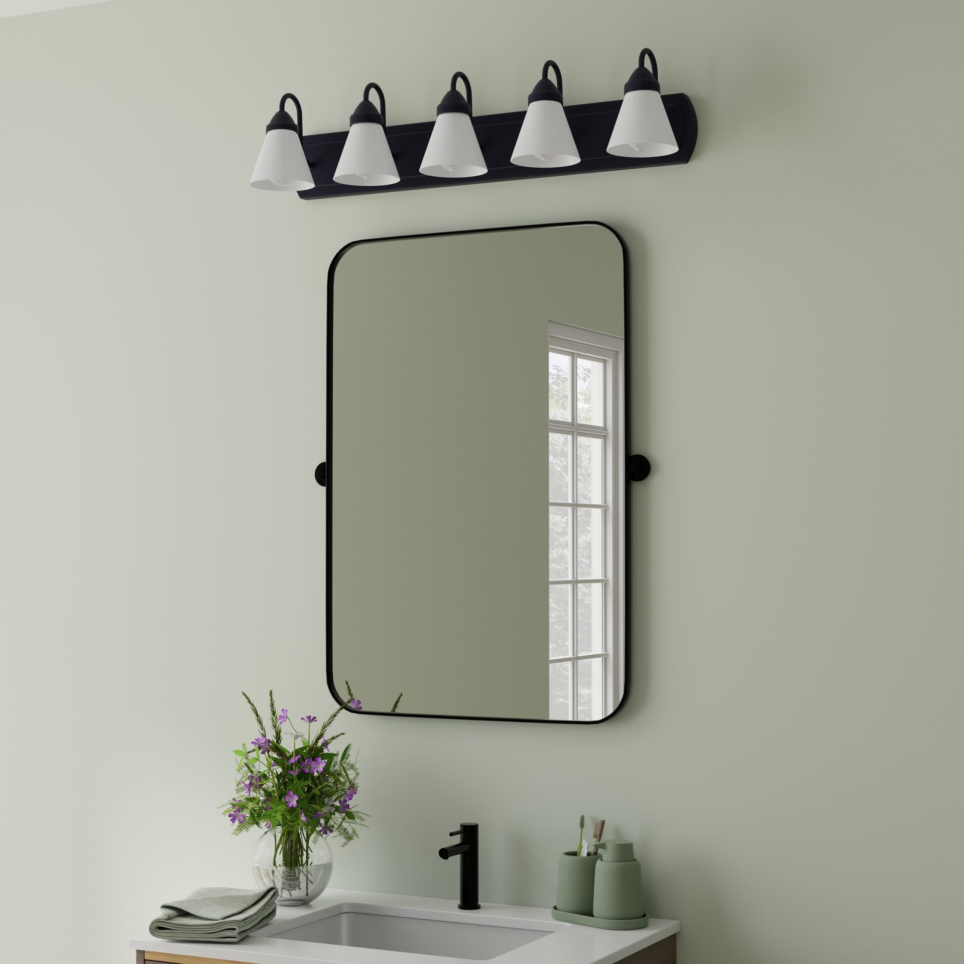 slide 5 of 6, Style Selections Mix and Match 32-in 5 Light Matte Black Transitional Bathroom Vanity light fitter, 1 ct