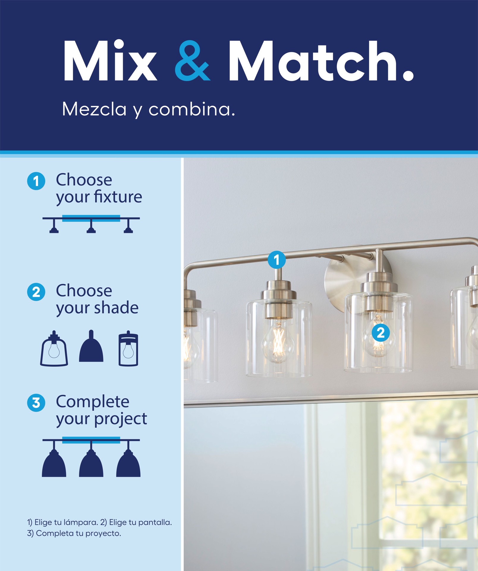 slide 2 of 6, Style Selections Mix and Match 26.5-in 4 -Light Brushed Nickel Transitional Vanity light fitter, 1 ct