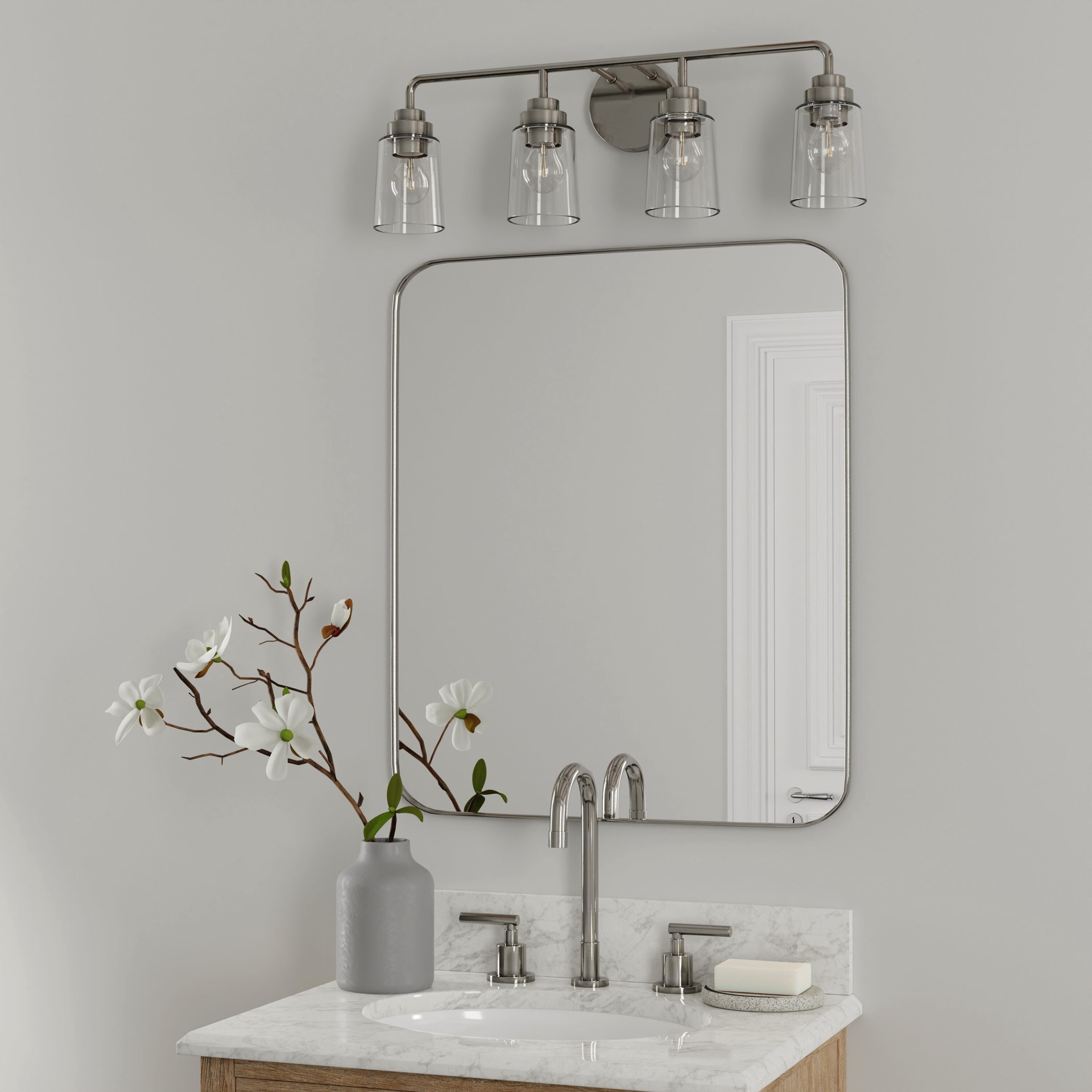 slide 4 of 6, Style Selections Mix and Match 26.5-in 4 -Light Brushed Nickel Transitional Vanity light fitter, 1 ct