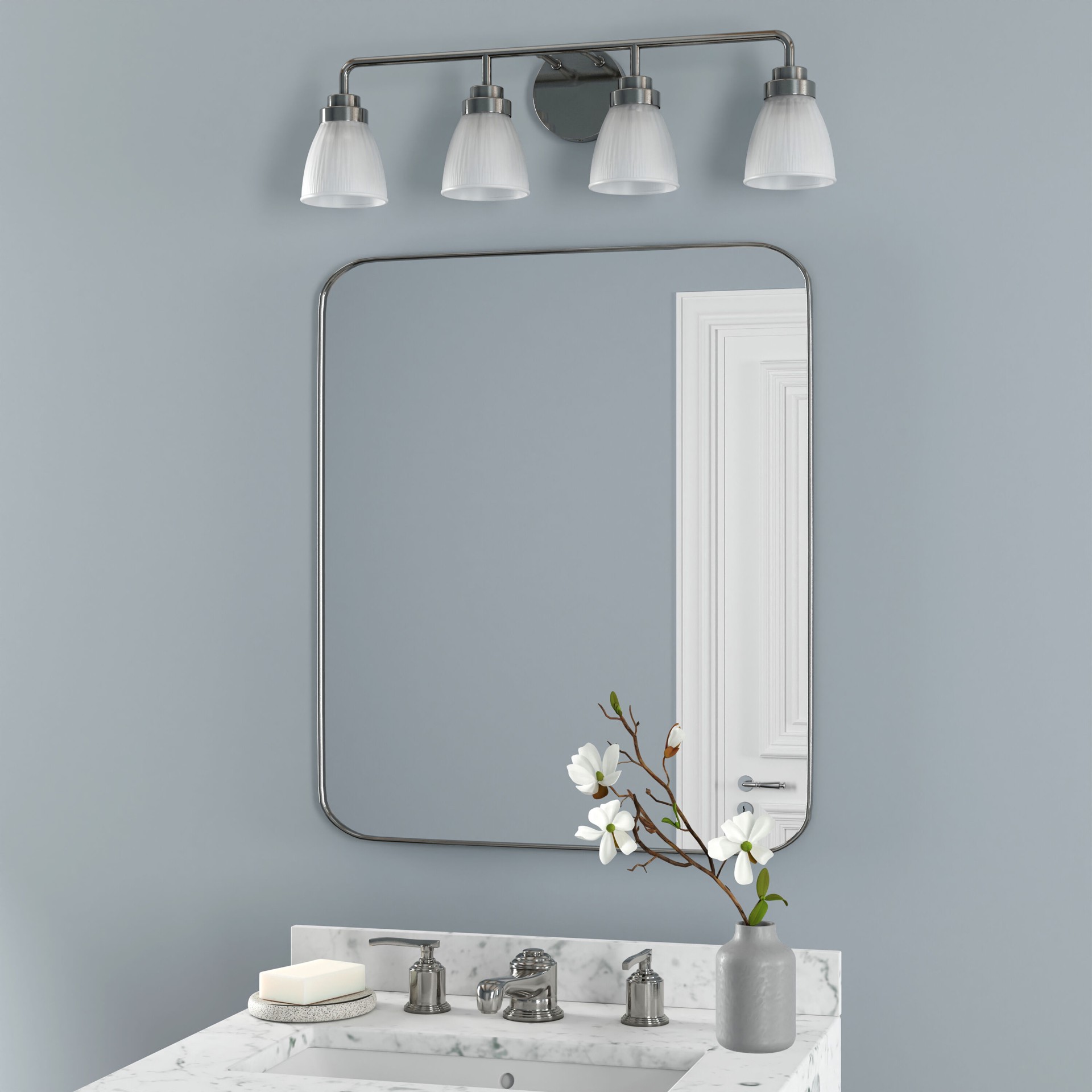 slide 5 of 6, Style Selections Mix and Match 26.5-in 4 -Light Brushed Nickel Transitional Vanity light fitter, 1 ct