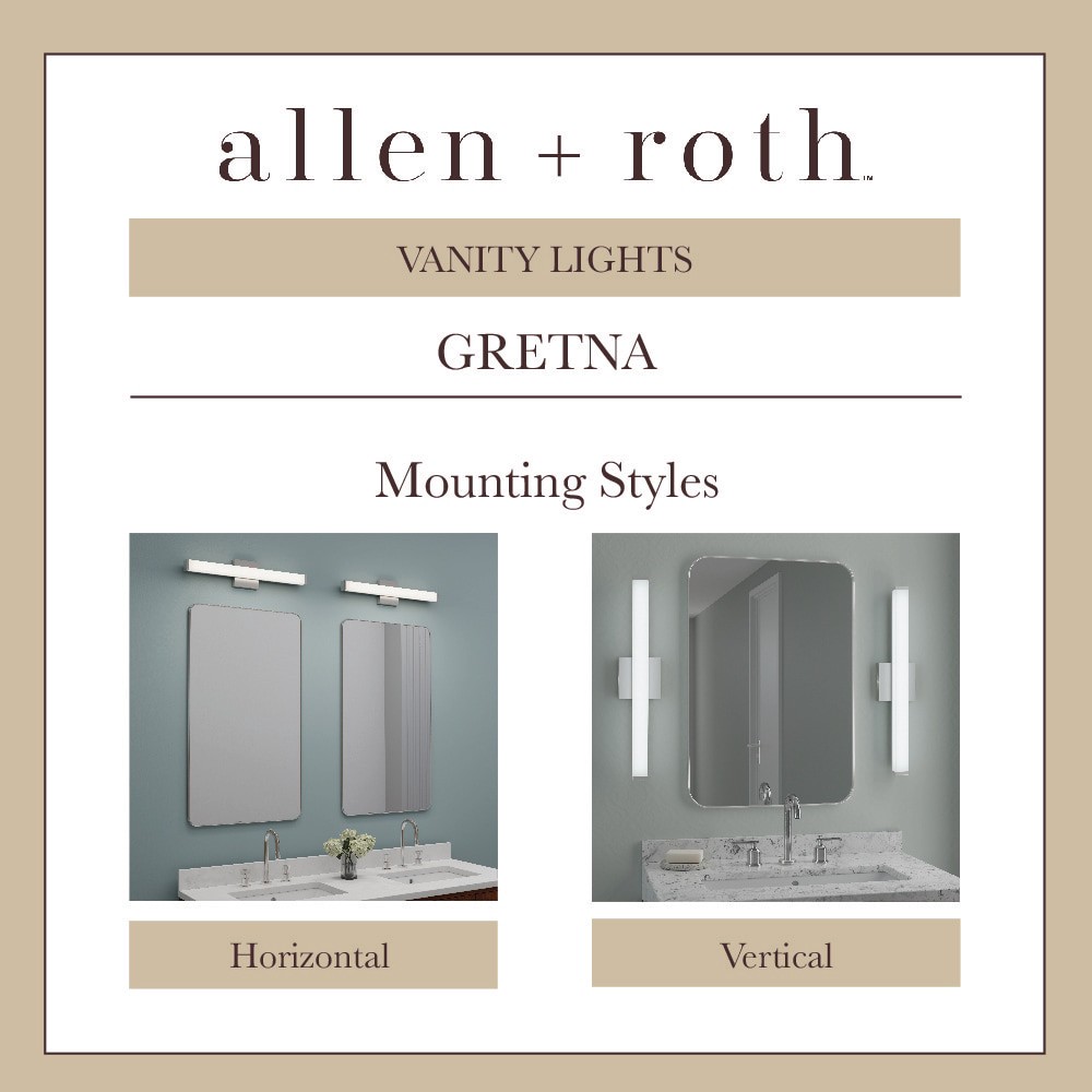 slide 3 of 6, allen + roth Gretna 24.25-in 1 -Light Brushed Nickel Integrated LED Modern/contemporary Vanity light bar, 1 ct