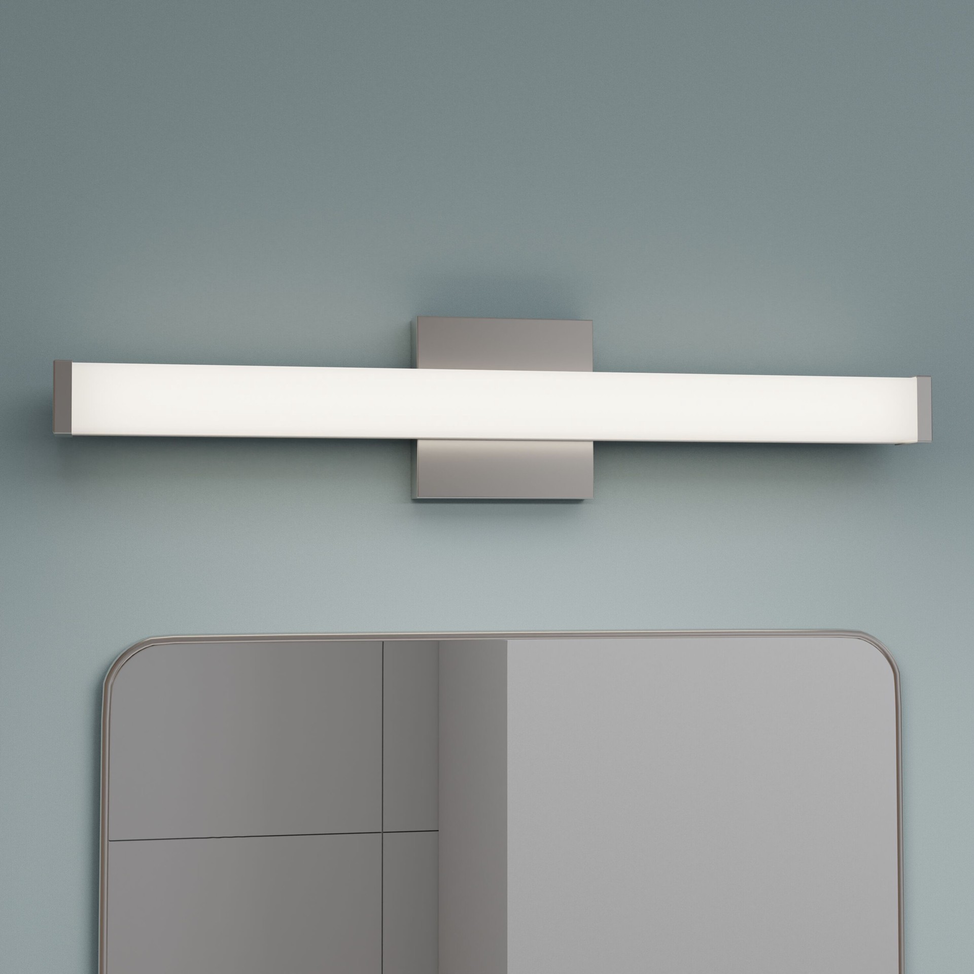 slide 1 of 6, allen + roth Gretna 24.25-in 1 -Light Brushed Nickel Integrated LED Modern/contemporary Vanity light bar, 1 ct