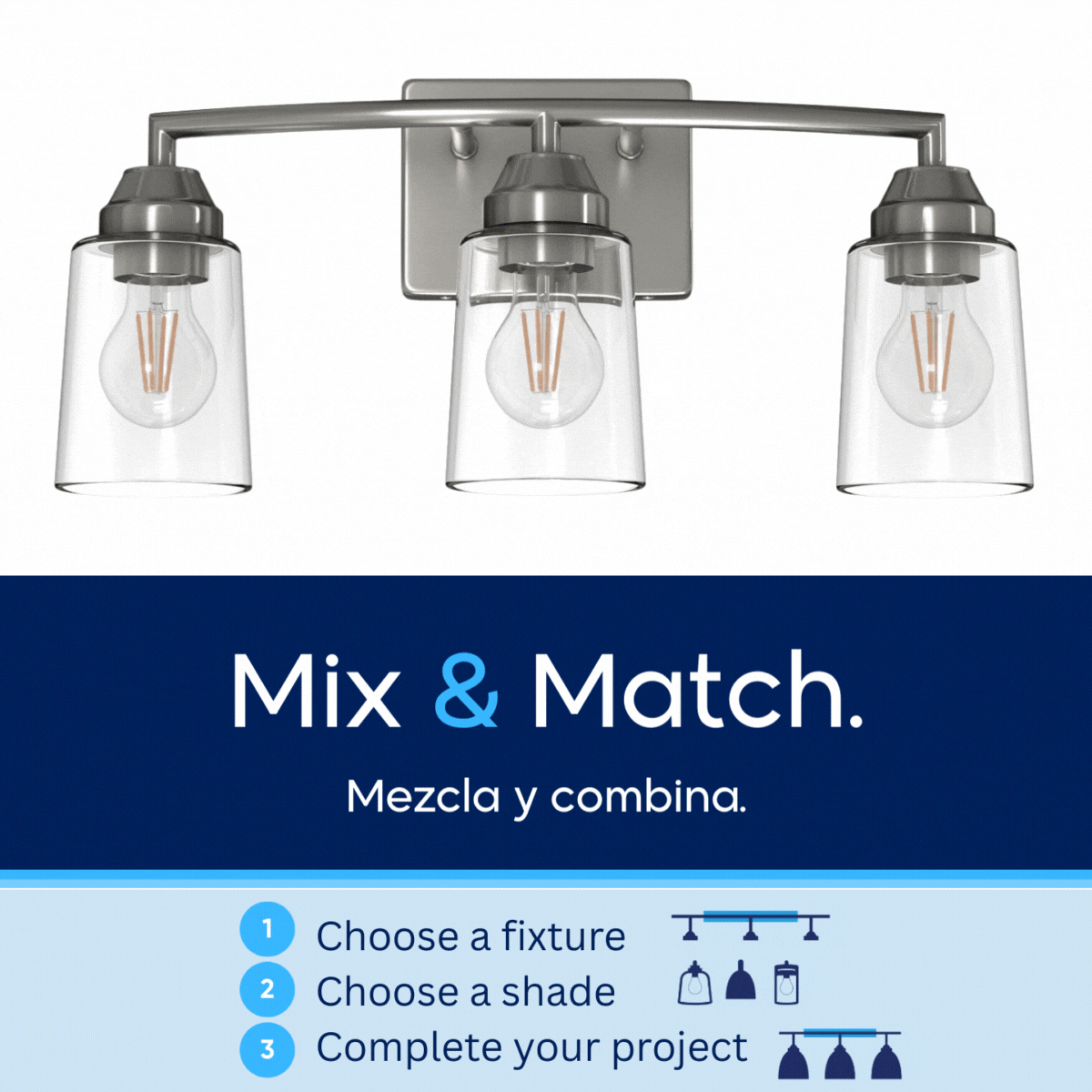 slide 2 of 6, Style Selections Mix and Match 26.75-in 4 Light Brushed Nickel Transitional Bathroom Vanity light fitter, 1 ct